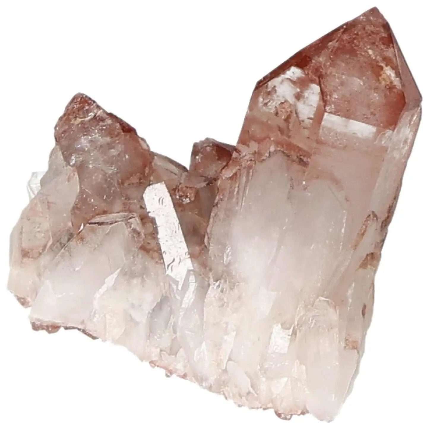Quartz Cluster With Lithium, featuring pink hues and natural crystal formations, exclusive to Sylvia Crystals for spiritual energy balancing.
