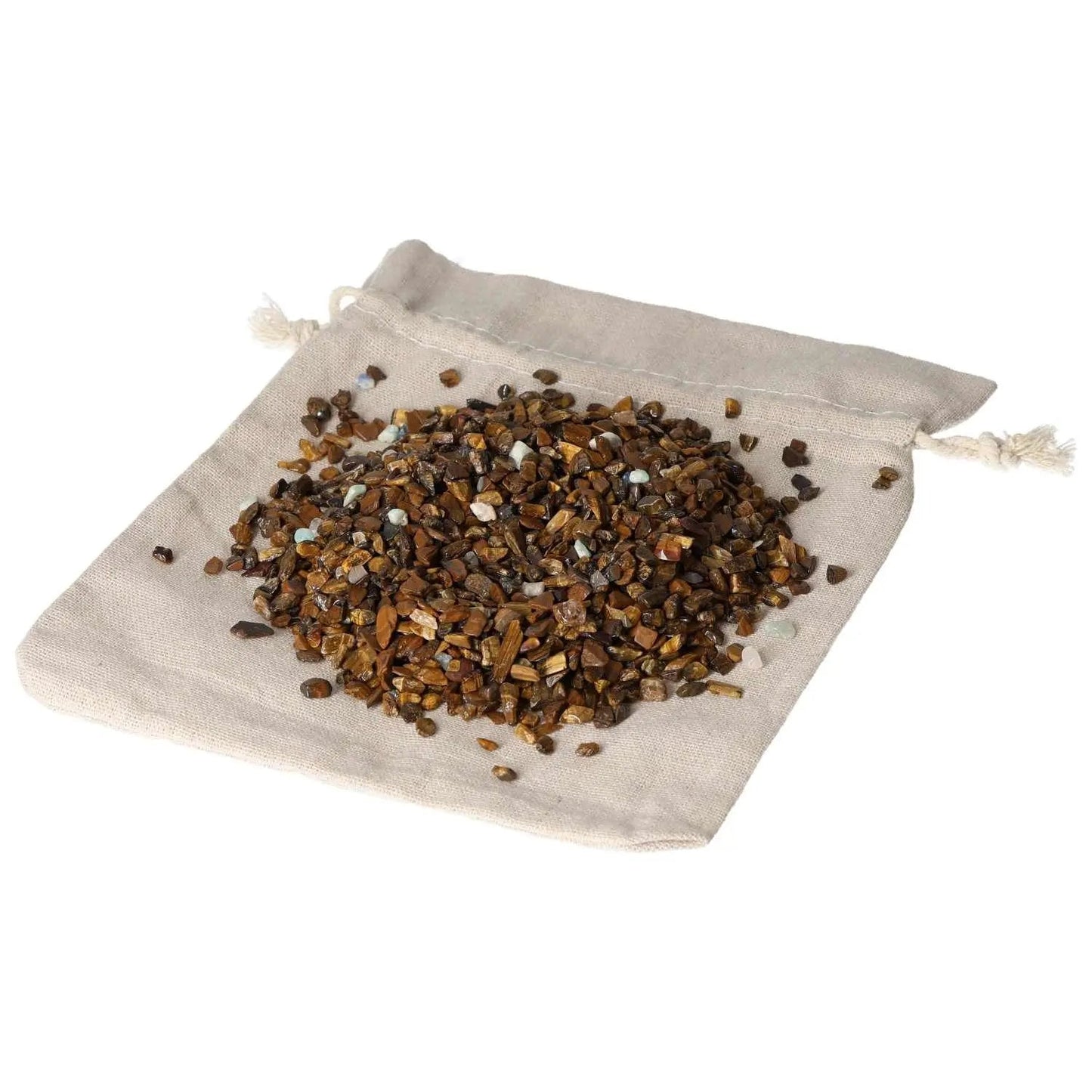 Tiger Eye gemstones, 1kg bag of 5000 pieces, enhancing focus and stability, renowned Sylvia Crystals product.