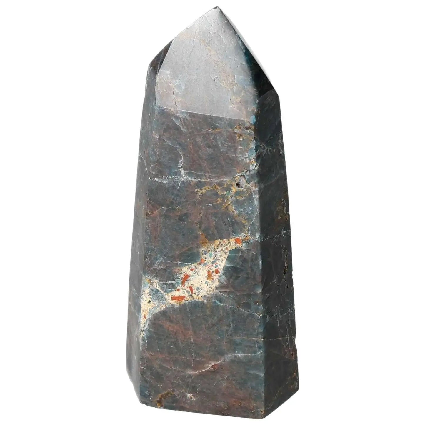 Apatite Obelisk by Sylvia Crystals, showcasing a deep blue hue, embodying nature's artistry and spiritual elegance in luxury decor.