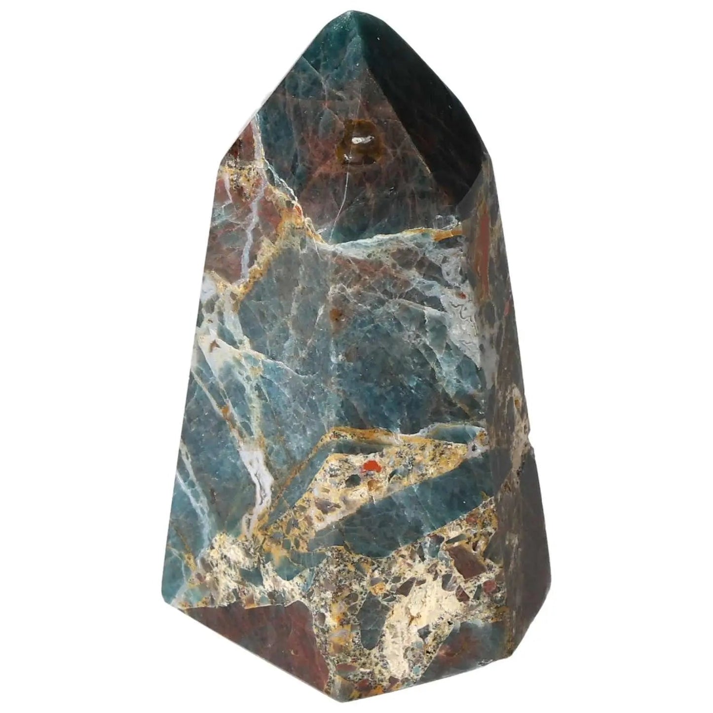 Apatite Obelisk from Sylvia Crystals, showcasing exquisite craftsmanship and natural beauty with blue and brown tones.