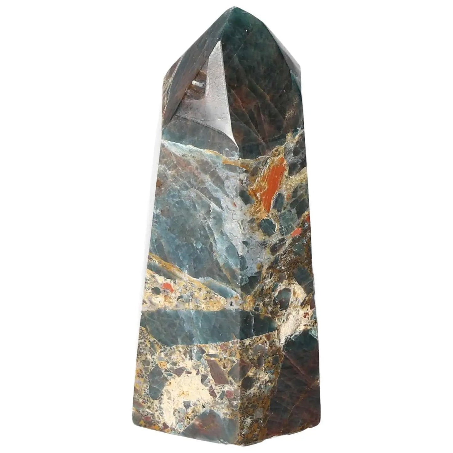 Elegant Apatite Obelisk from Sylvia Crystals, showcasing vibrant patterns and premium craftsmanship in natural stone.