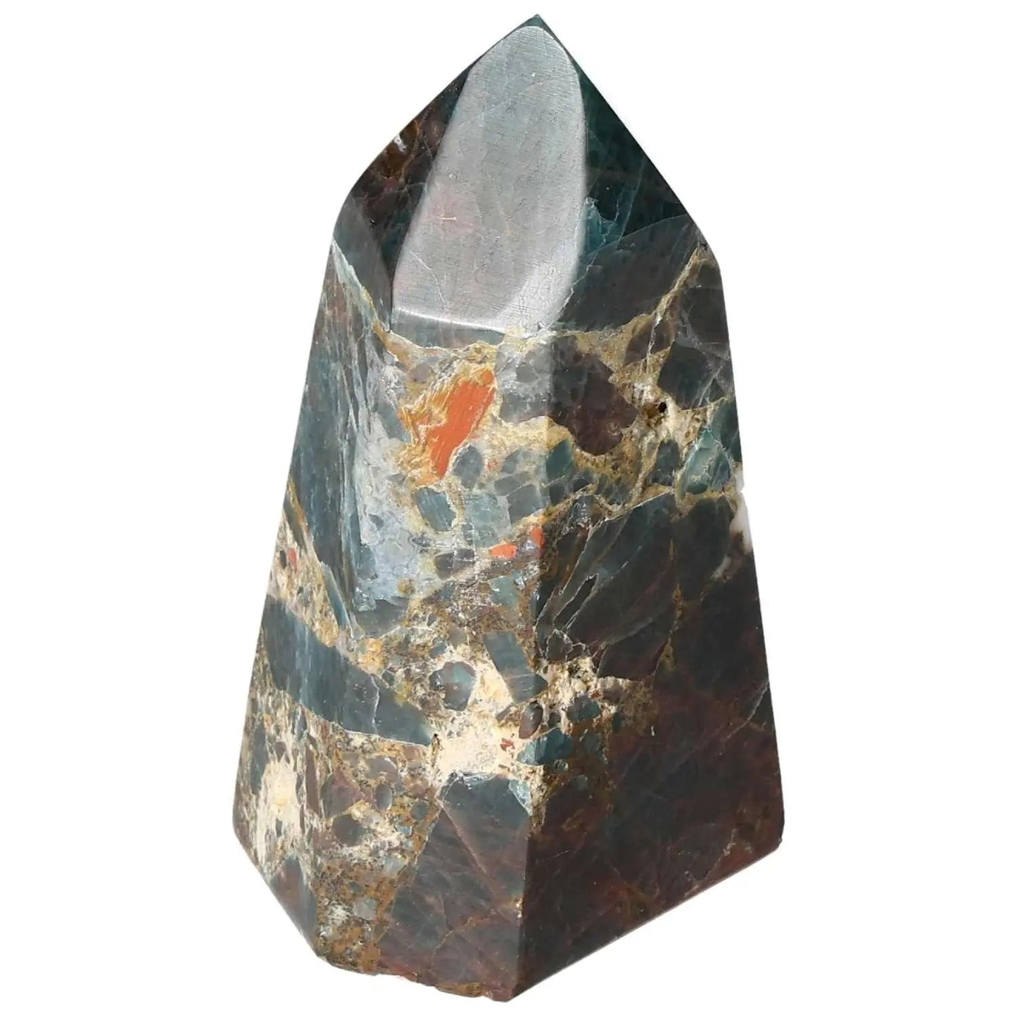Apatite Obelisk from Sylvia Crystals, elegant crystal decor piece showcasing blue and green hues with natural patterns for luxury interiors.