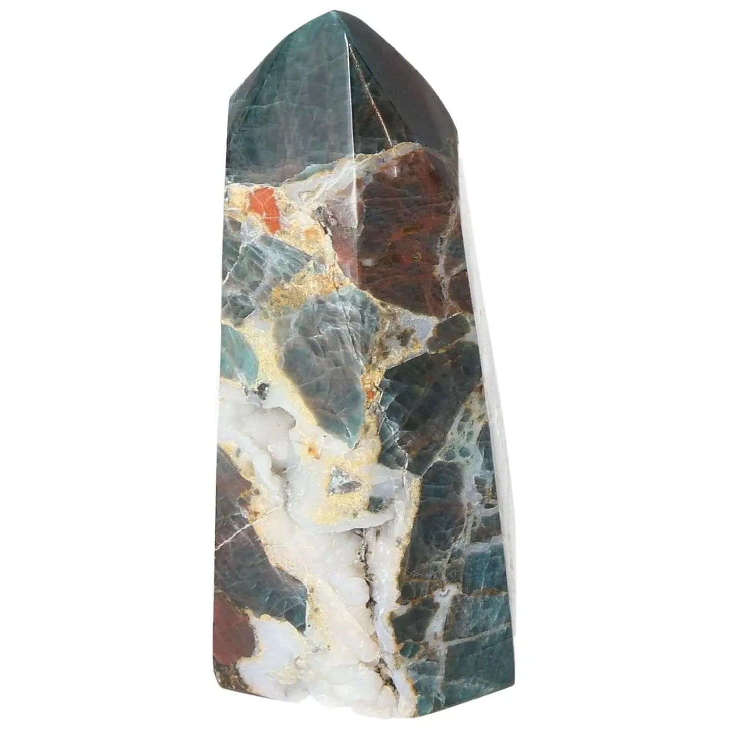 Exquisite Apatite Obelisk from Sylvia Crystals, showcasing vibrant colors and luxurious craftsmanship, perfect for decor or collection.