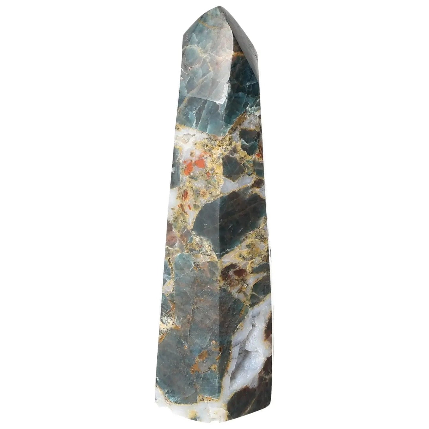 Apatite Obelisk by Sylvia Crystals featuring a luxurious, handpicked design with vibrant colors for decor and spiritual harmony.
