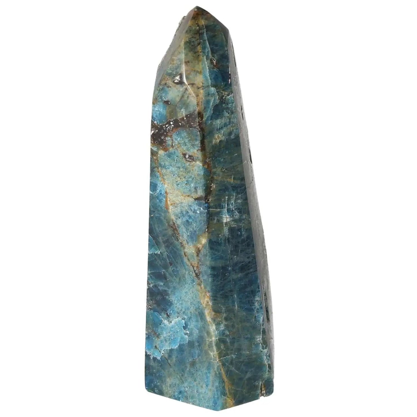 Apatite Obelisk by Sylvia Crystals, enhancing creativity and luxury with its exquisite blue hues, perfect for conscious living.