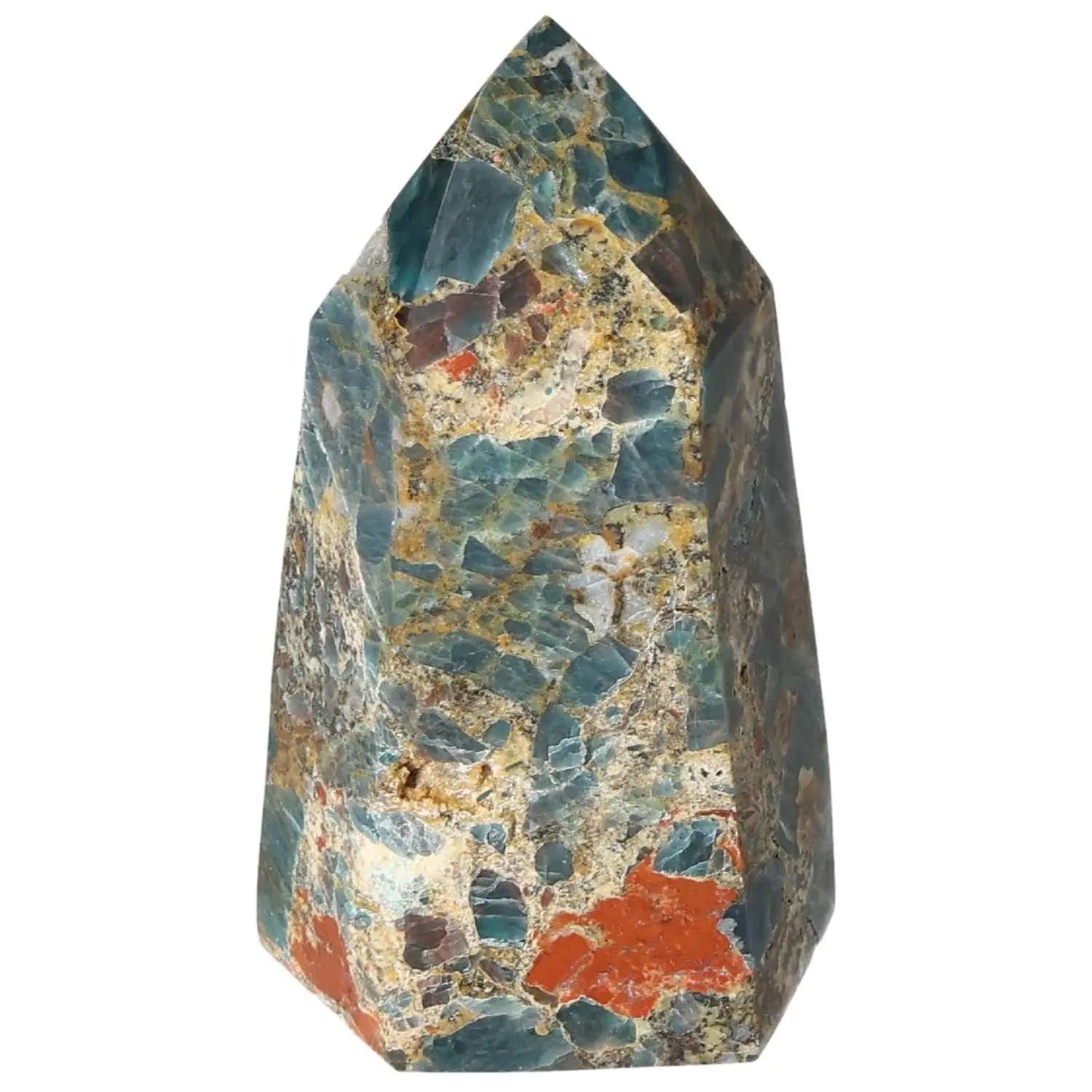 Vibrant blue Apatite Obelisk from Sylvia Crystals, showcasing luxurious elegance and potent metaphysical properties.