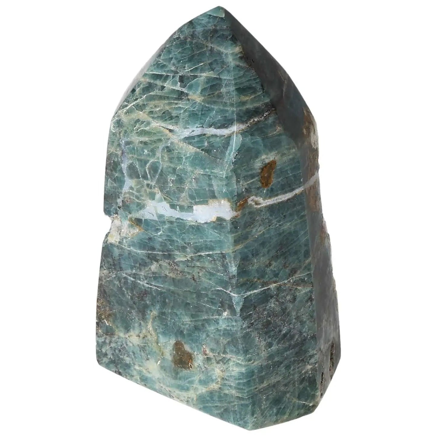 Exquisite apatite obelisk crystal with vibrant hues, ideal for luxury decor and spiritual enrichment in conscious living spaces.