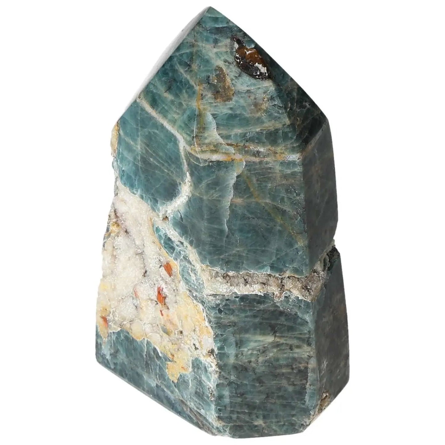 Handpicked Apatite Obelisk from Sylvia Crystals; a premium decorative piece with vibrant hues perfect for conscious living spaces.