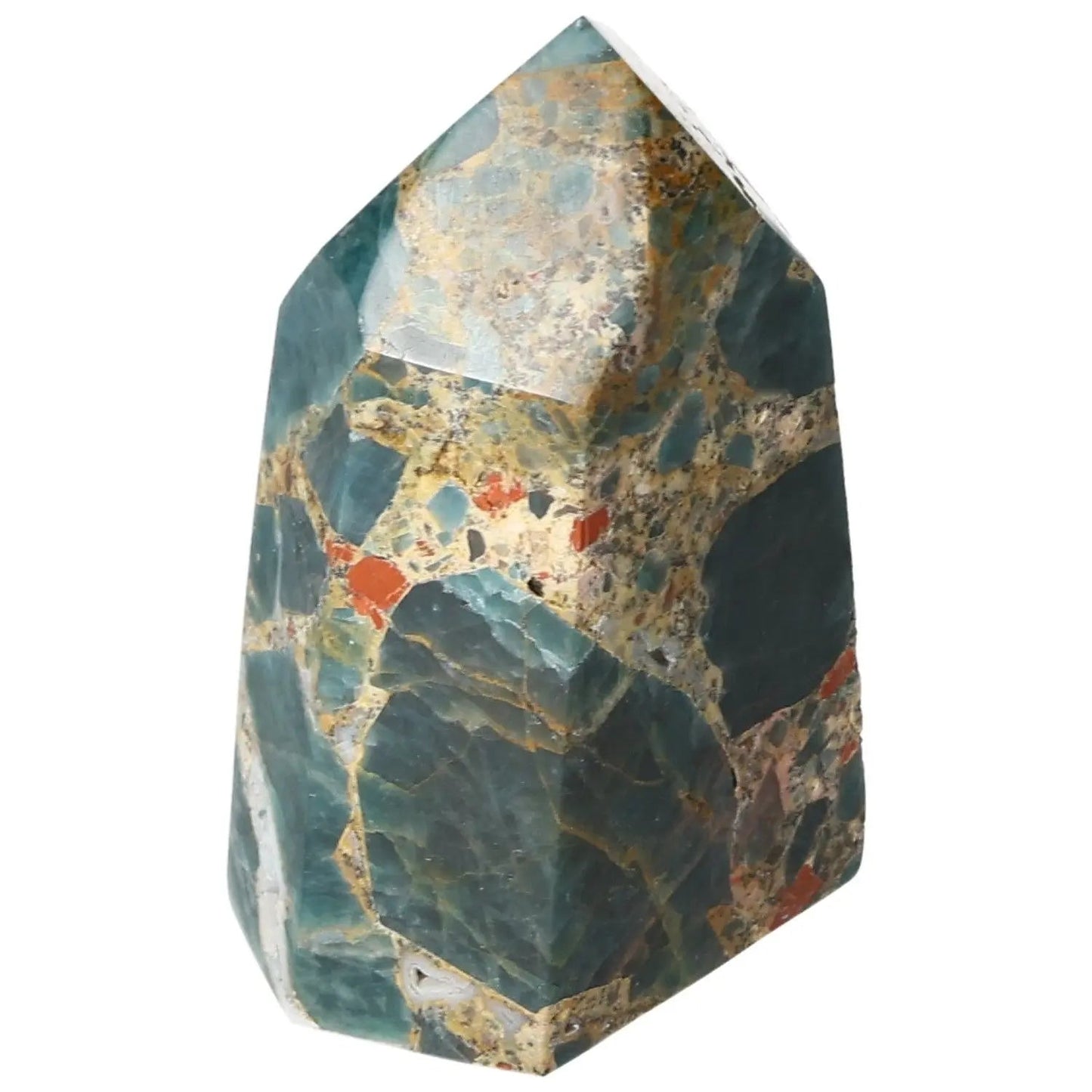 Apatite Obelisk from Sylvia Crystals, showcasing exquisite design and vibrant color patterns for style and spiritual energy.