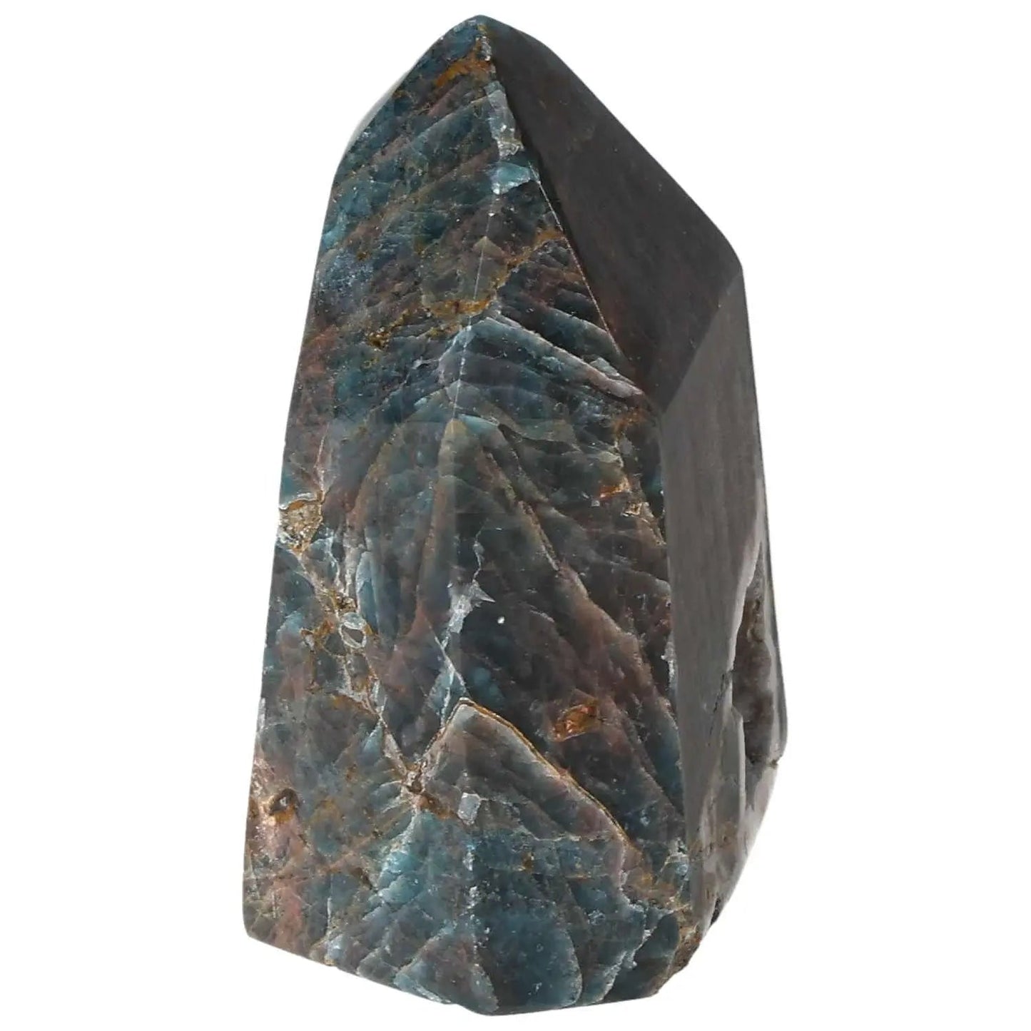 Apatite Obelisk from Sylvia Crystals, showcasing vibrant colors and fine craftsmanship for clarity and focus enhancement.