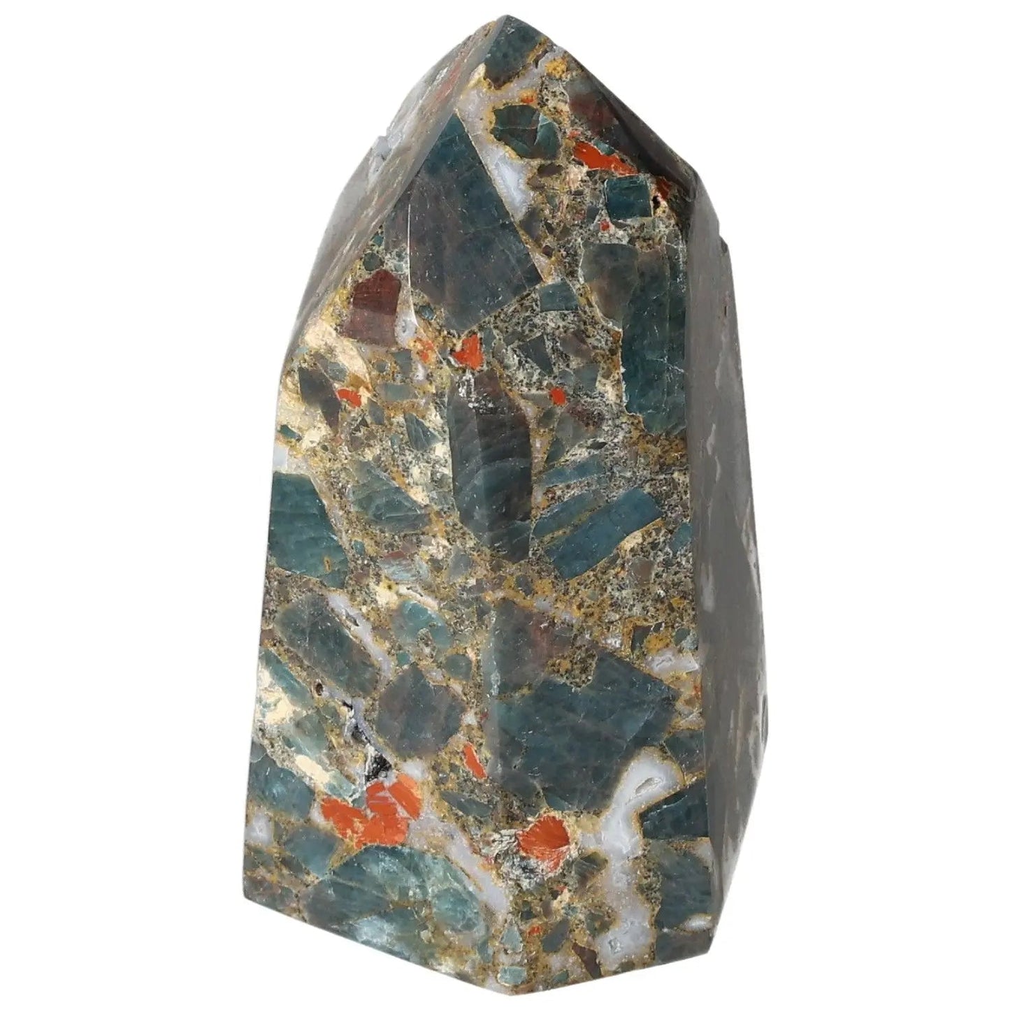 Apatite Obelisk from Sylvia Crystals showcasing premium craftsmanship with multicolored patterns and spiritual focus attributes.