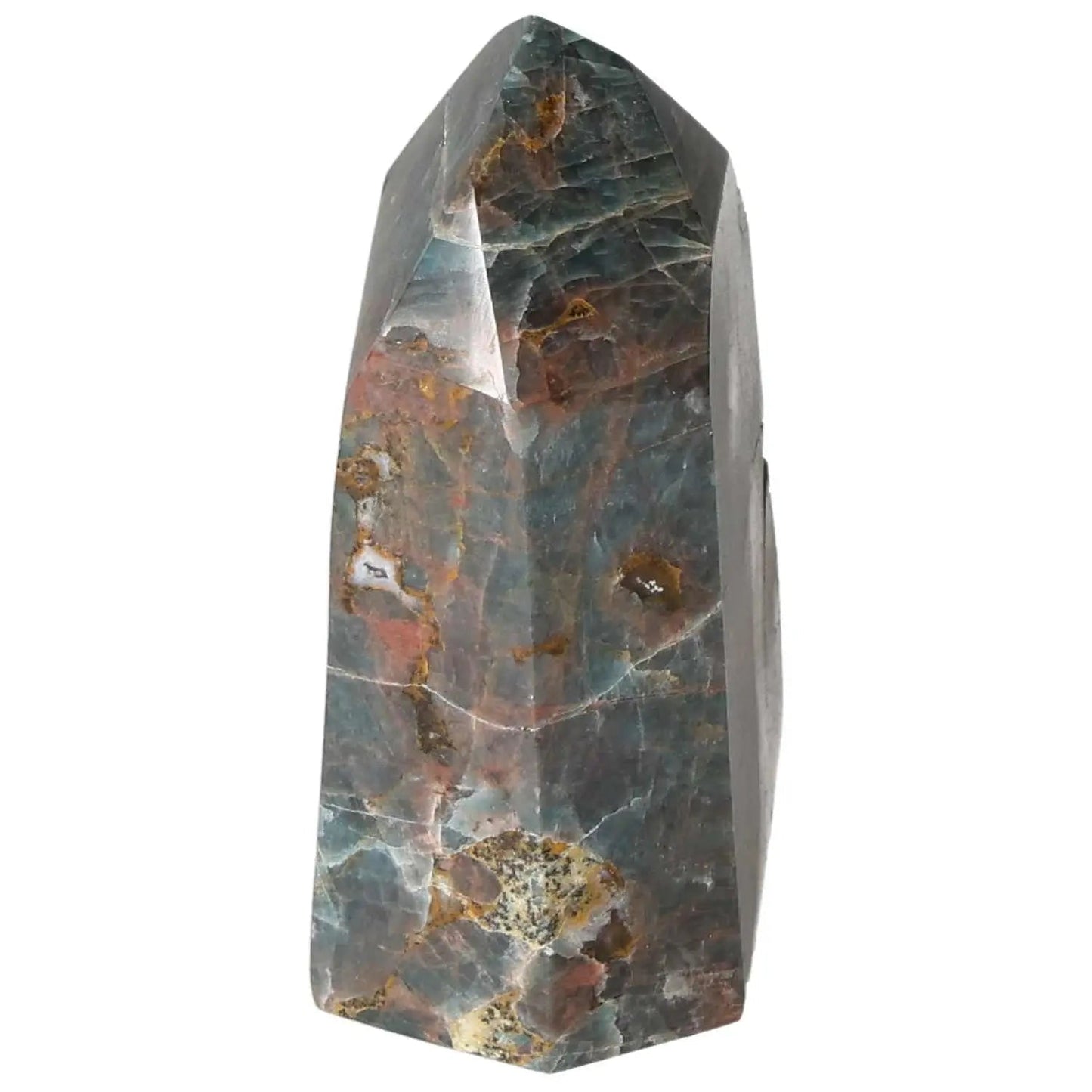 Premium Apatite Obelisk with deep blue hues, offering spiritual elegance and quality, exclusively from Sylvia Crystals.