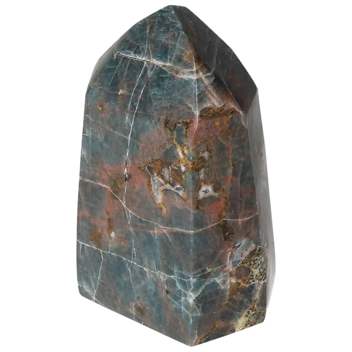 Sylvia Crystals premium Apatite Obelisk featuring deep blue hues, ideal for enhancing spiritual elegance and clarity in your space.