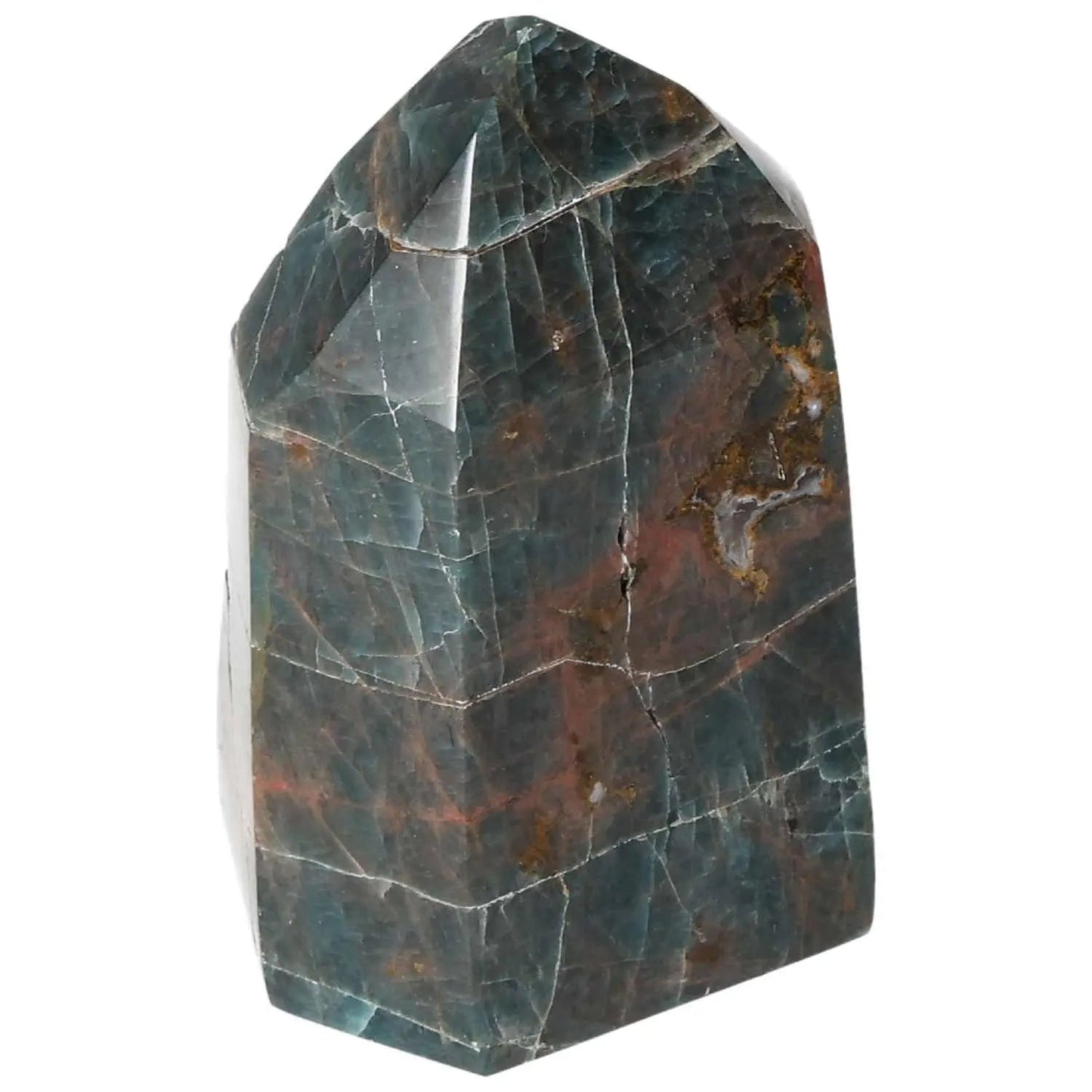 Apatite Obelisk showcasing deep blue hues, embodying nature's beauty and spiritual elegance, from Sylvia Crystals collection.
