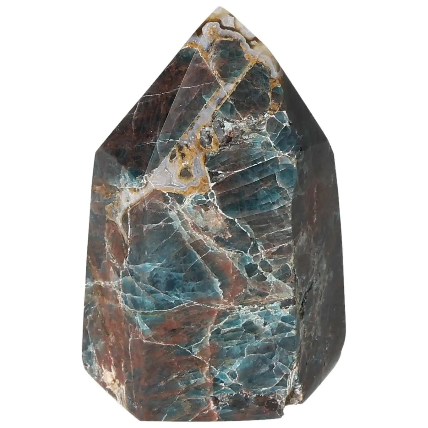 Apatite Obelisk with vibrant blue hues from Sylvia Crystals, ideal for energy alignment and meditation, symbolizing clarity and growth.
