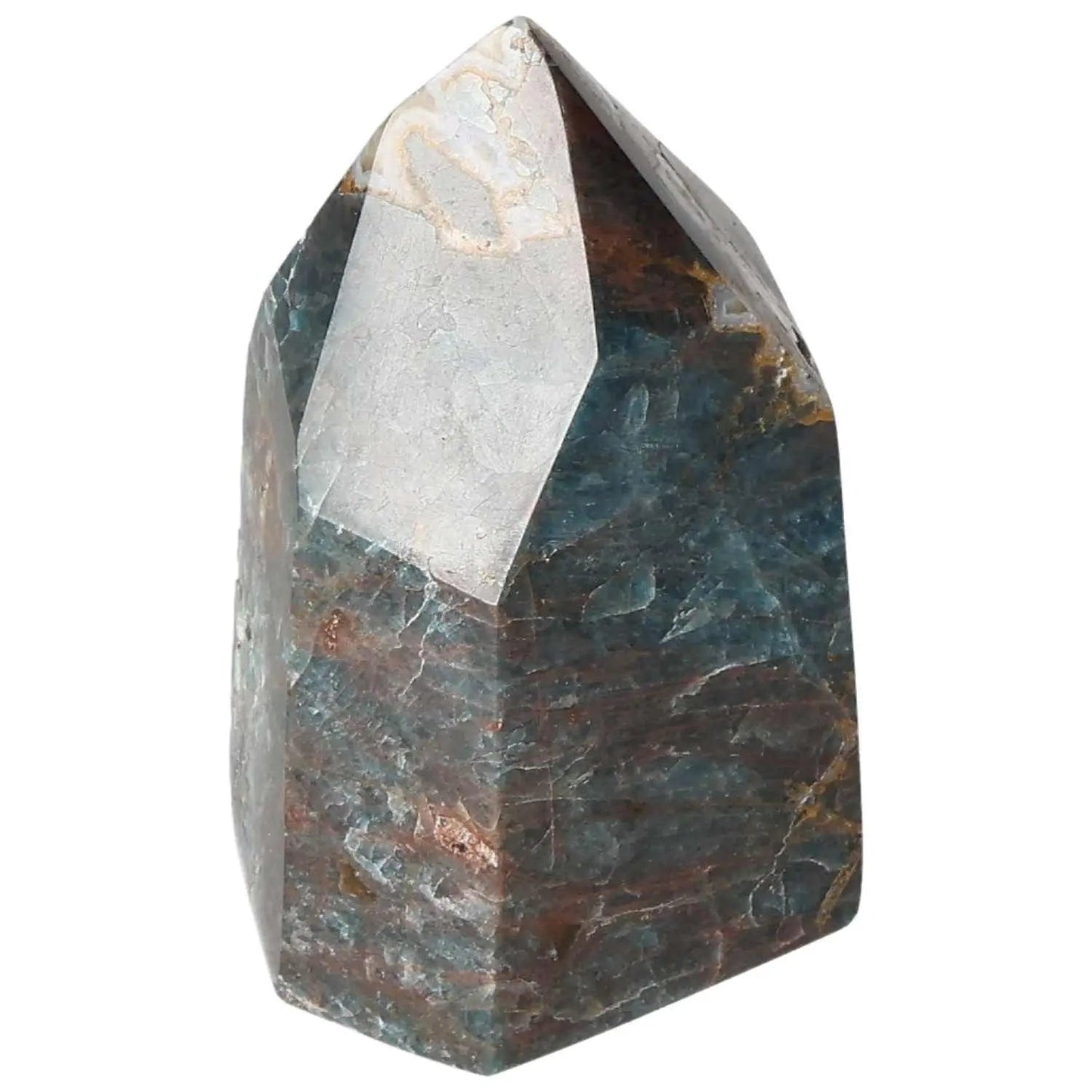 Apatite Obelisk with vibrant blue hues, perfect for energy alignment and meditation, from Sylvia Crystals.