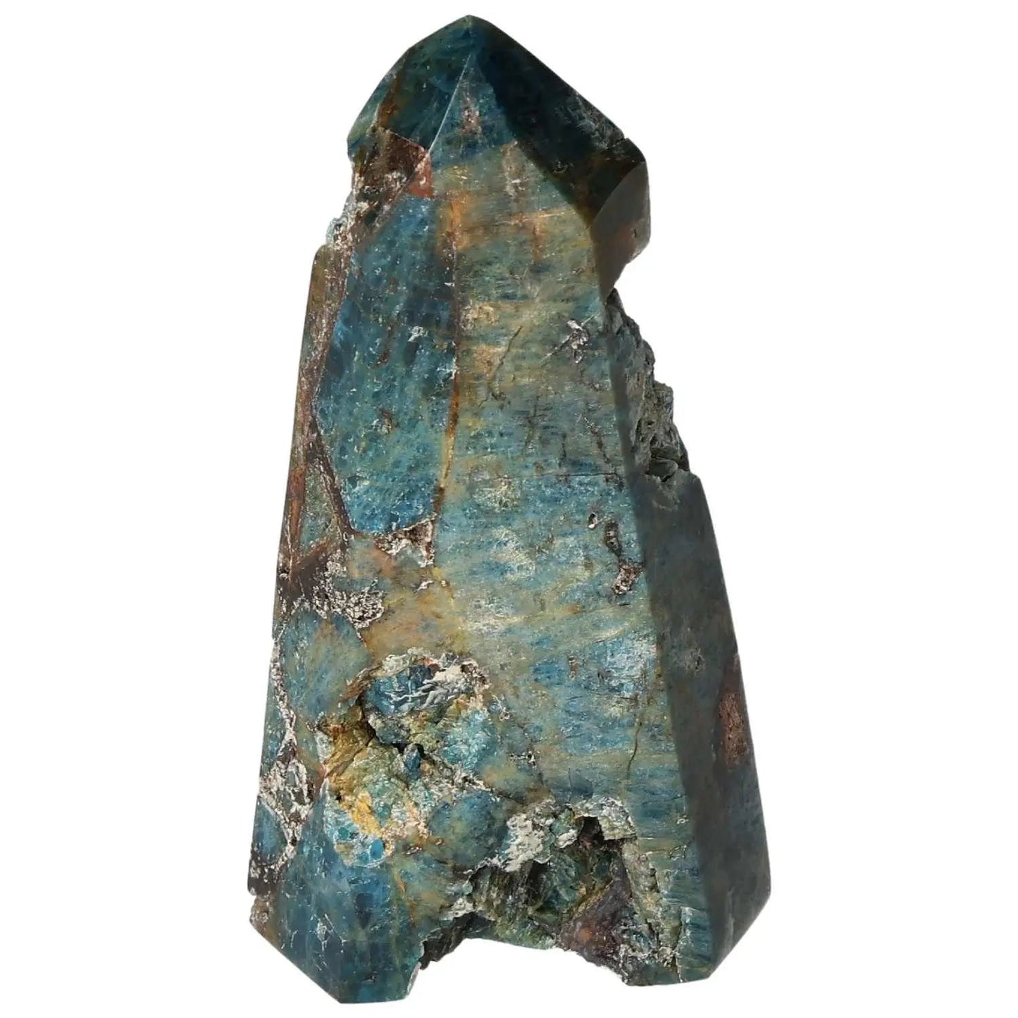 Apatite Obelisk by Sylvia Crystals, showcasing natural elegance and spiritual depth in a stunning blue-green crystal formation.