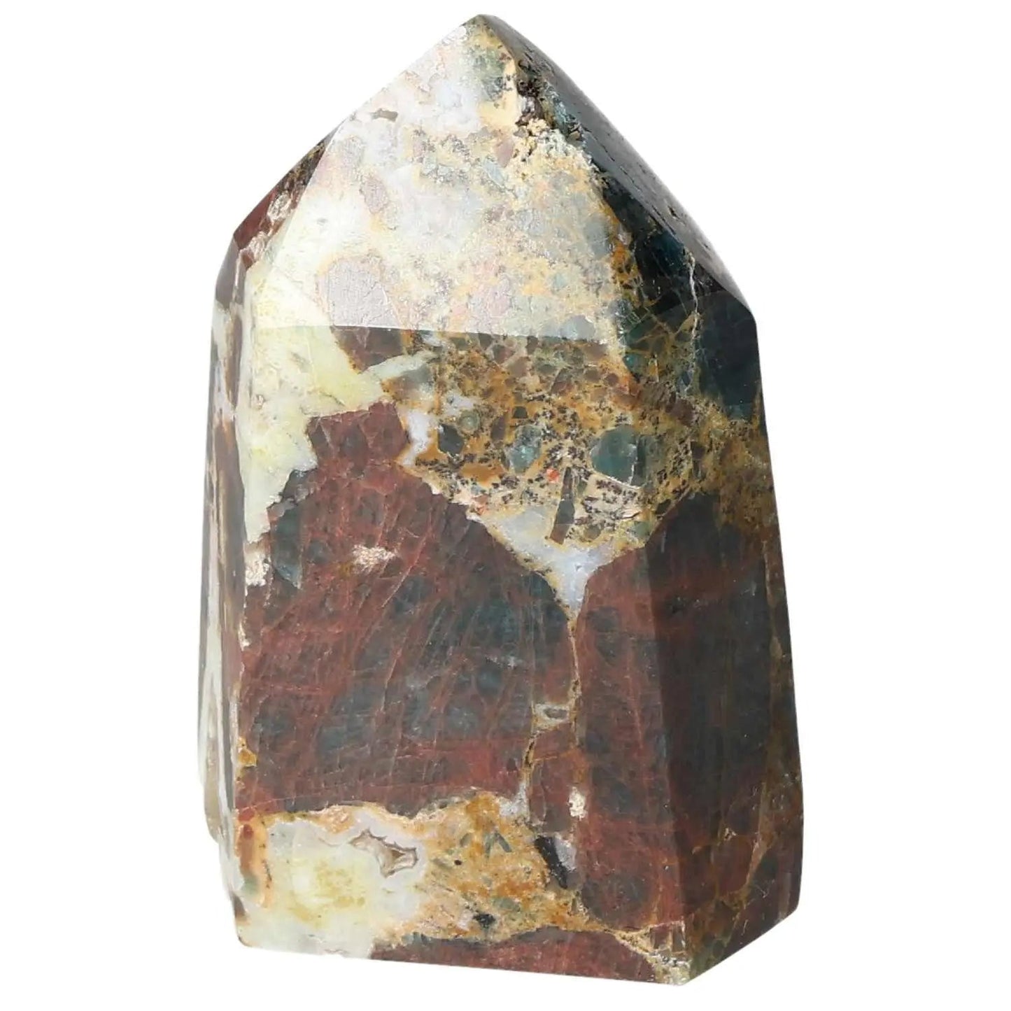 Apatite Obelisk from Sylvia Crystals showcasing vibrant colors and distinct geometry for luxury and spiritual enhancement.