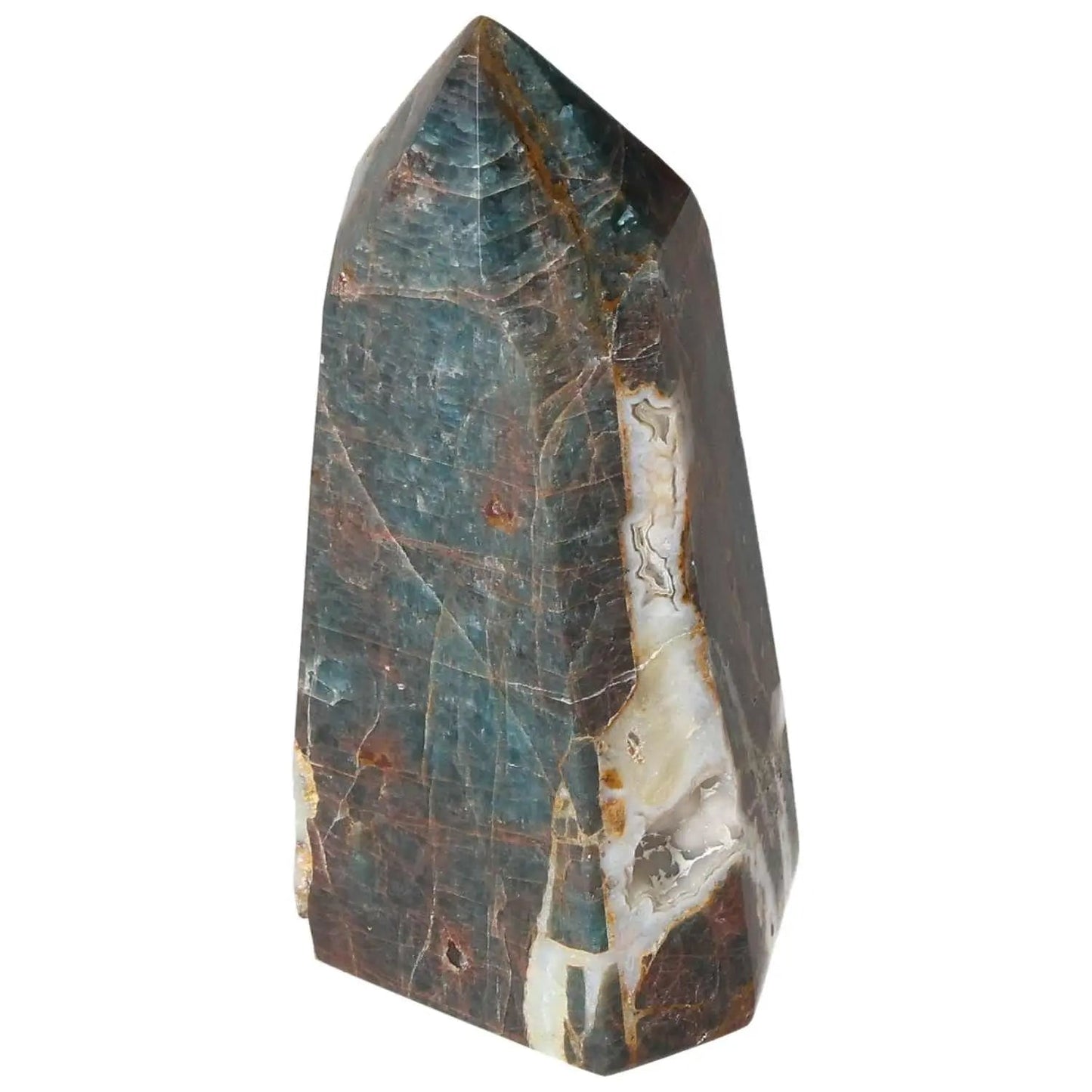 Apatite Obelisk from Sylvia Crystals, showcasing its elegant, handpicked quality and spiritual growth symbolism.