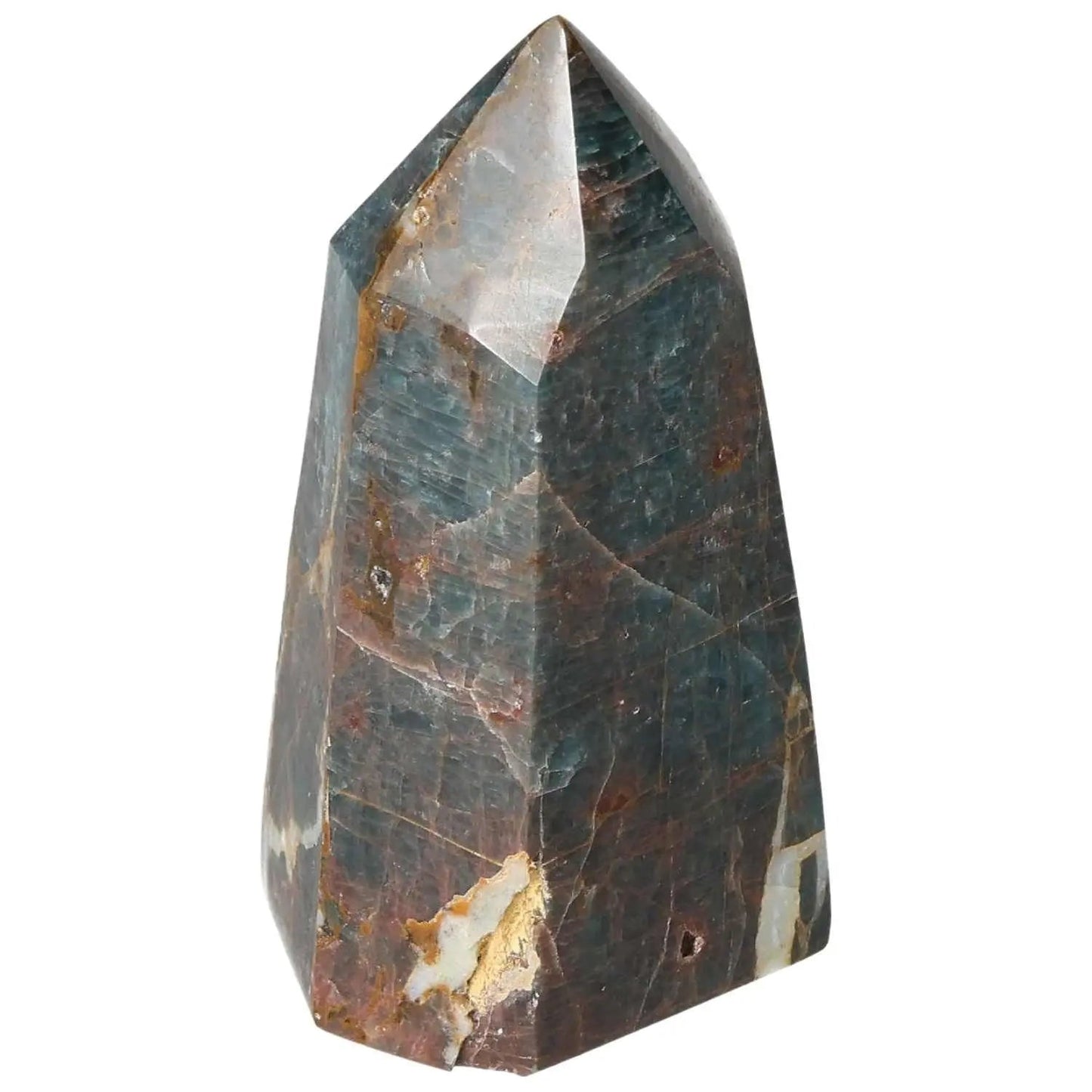 Elegant Apatite Obelisk for spiritual growth and enlightenment, from Sylvia Crystals. Premium quality crystal decor piece.