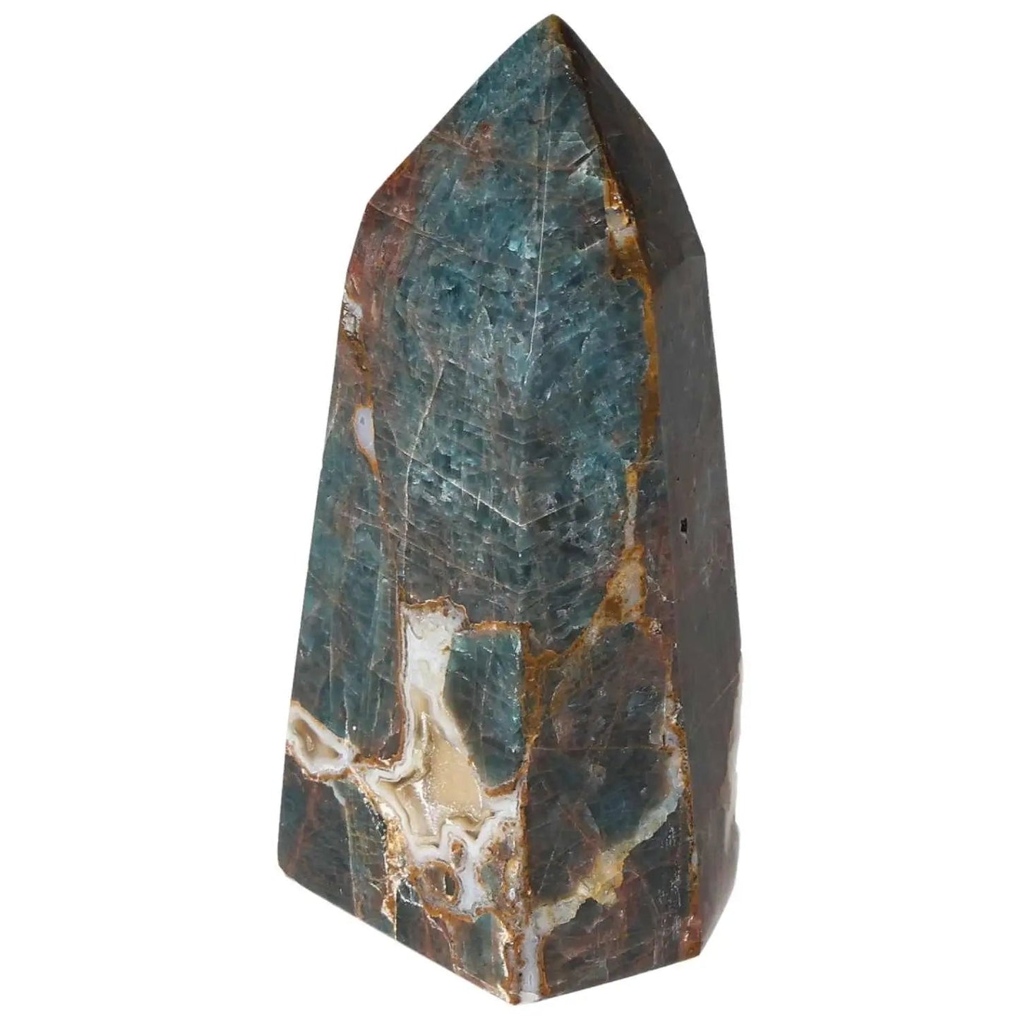 Apatite Obelisk from Sylvia Crystals showcasing elegant blue hues and fine craftsmanship, symbolizing spiritual growth and personal enlightenment.