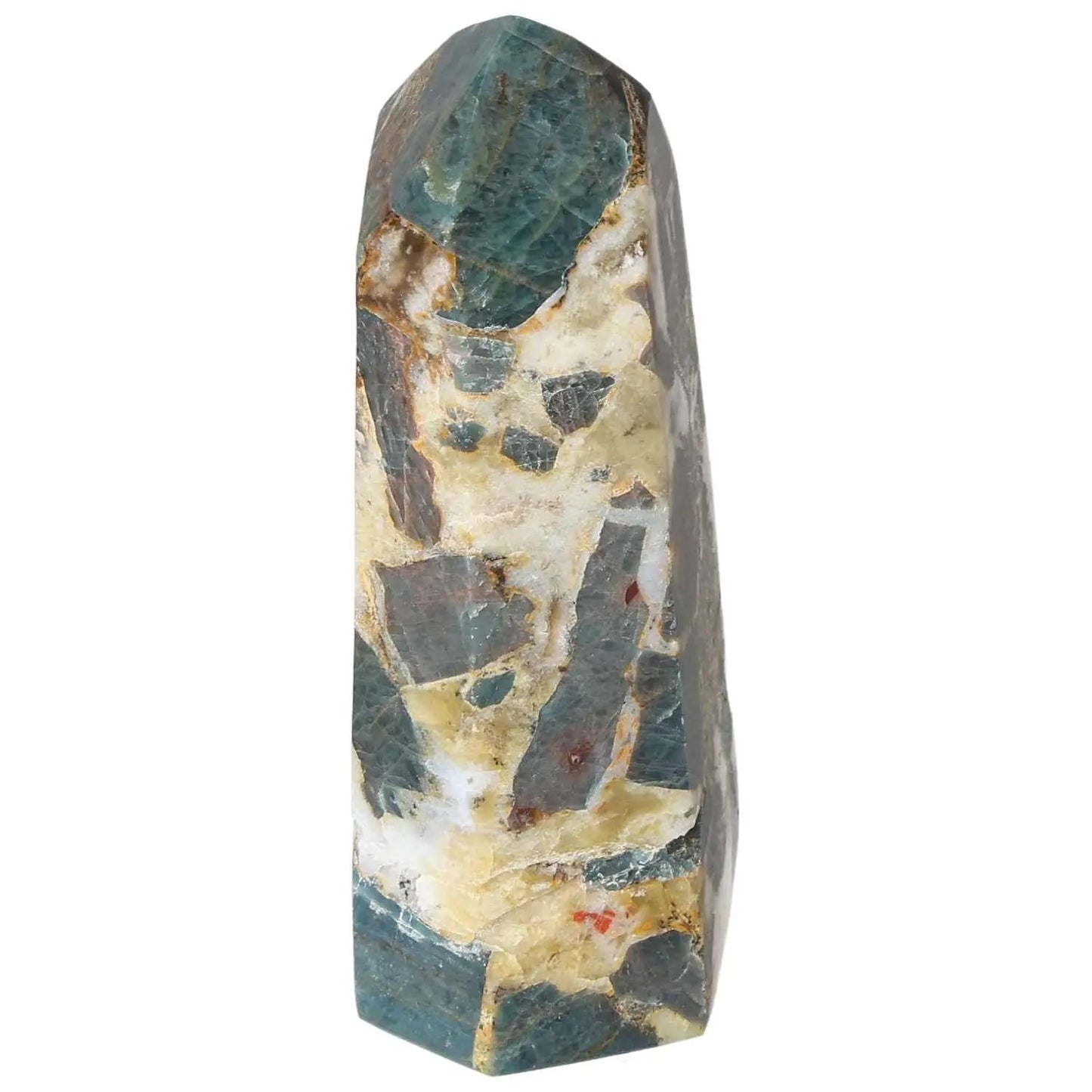 Apatite Obelisk from Sylvia Crystals featuring blue hues, exemplifying luxury and spiritual significance.