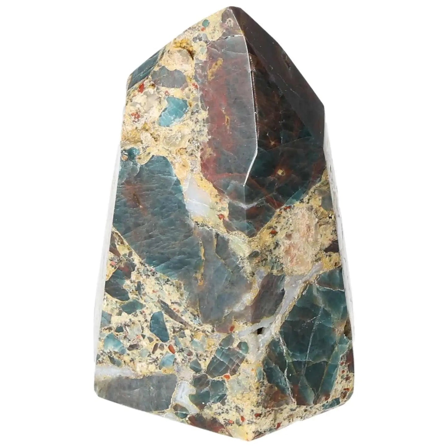 Polished Apatite Obelisk with blue and earthy tones, featured by Sylvia Crystals for its elegance and spiritual energy.