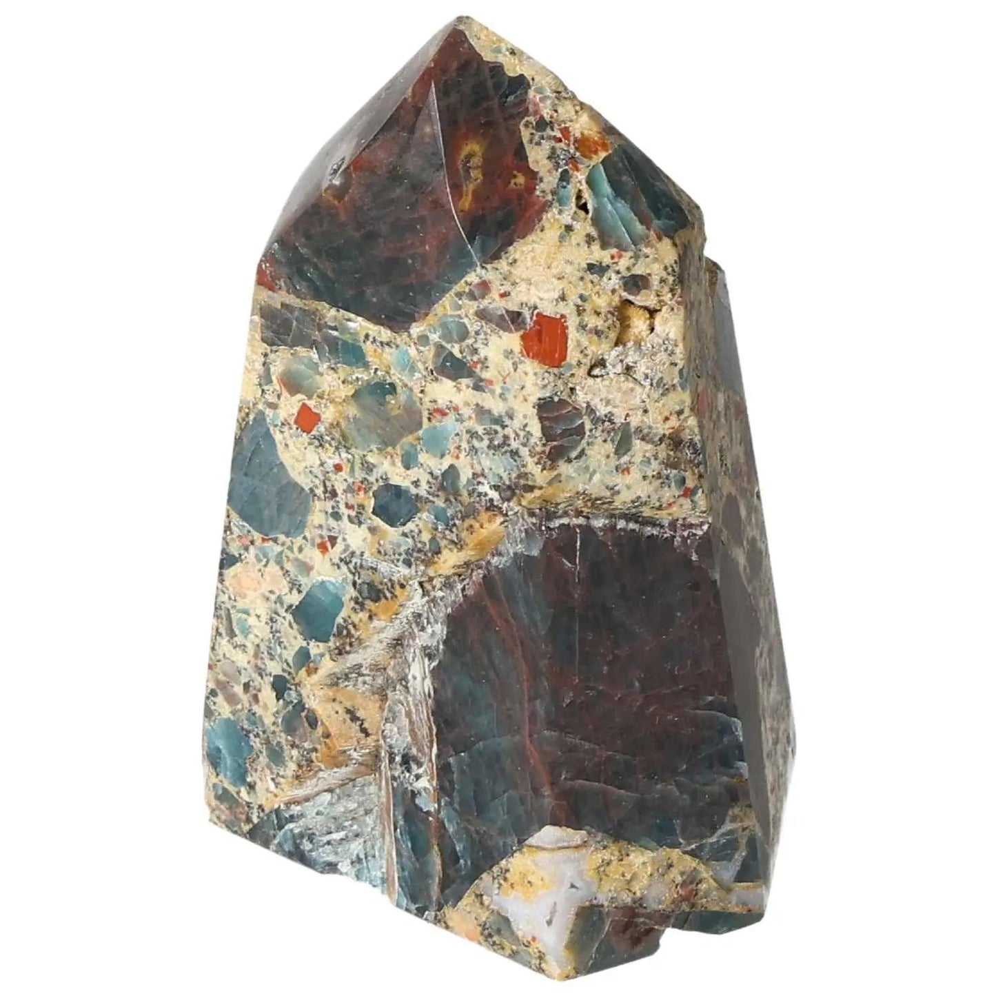 Polished Apatite Obelisk featuring natural blue and multicolored patterns from Sylvia Crystals, symbolizing elegance and transformative energy.