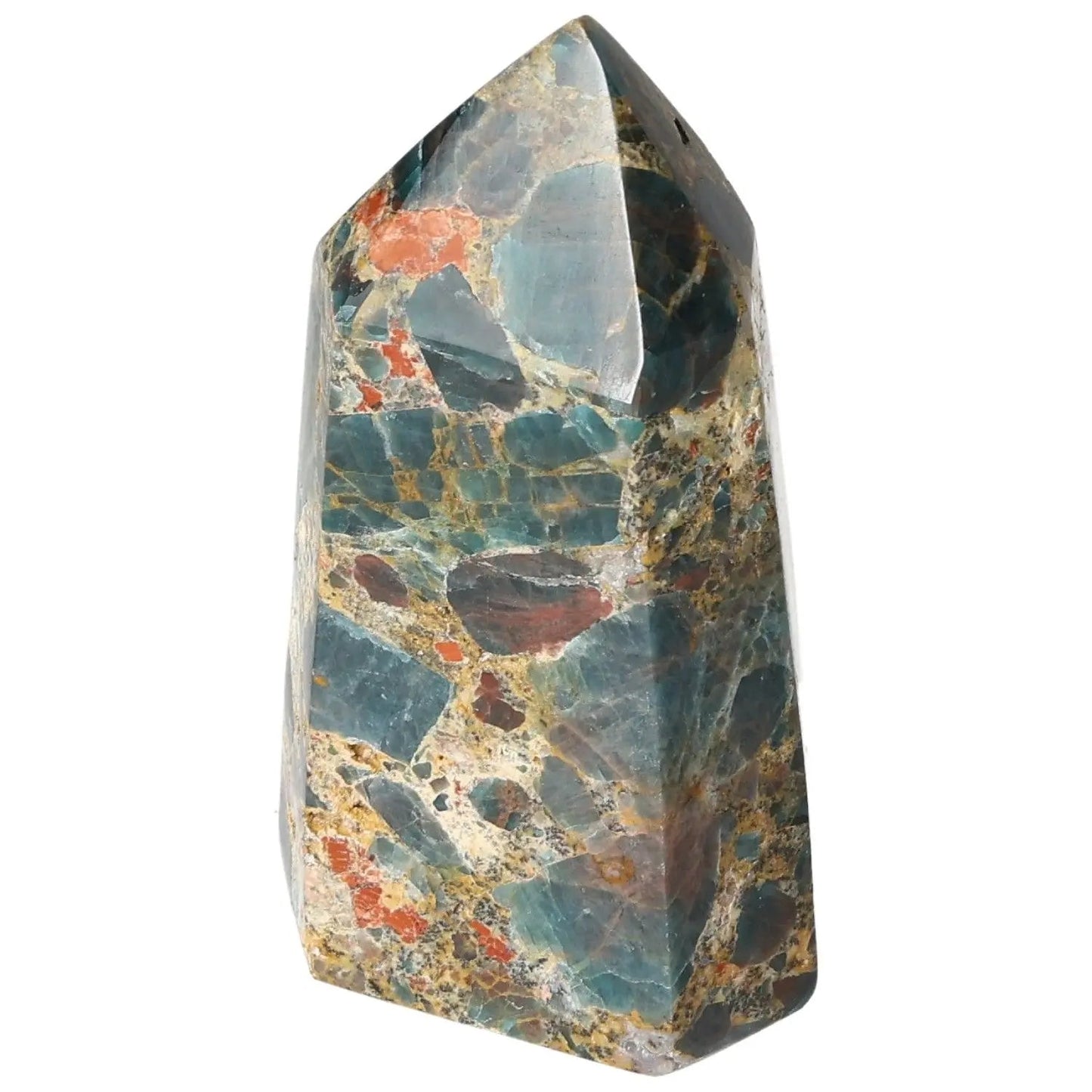 Elegant Apatite Obelisk from Sylvia Crystals showcasing vibrant blue hues and premium craftsmanship for decorative and spiritual use.