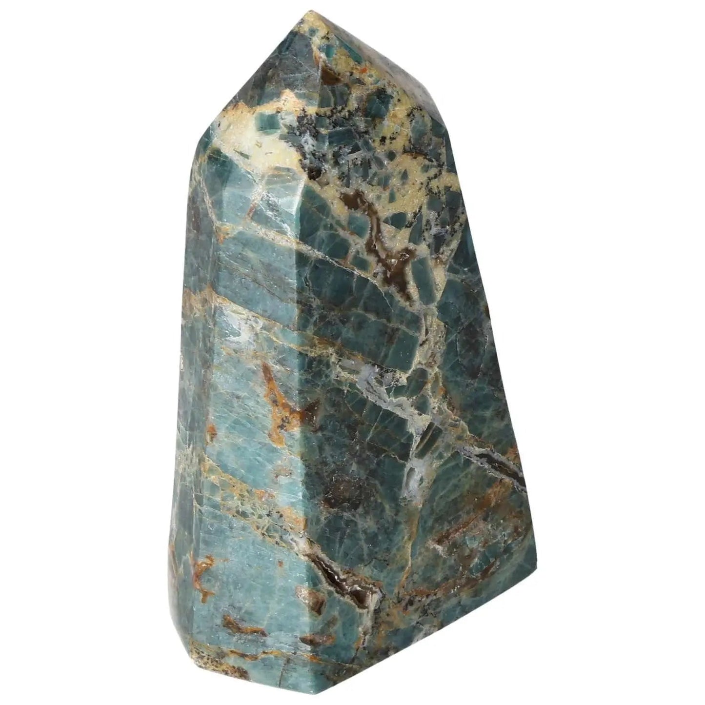 Apatite Obelisk by Sylvia Crystals, showcasing a striking azure hue, symbolizing clarity and communication.