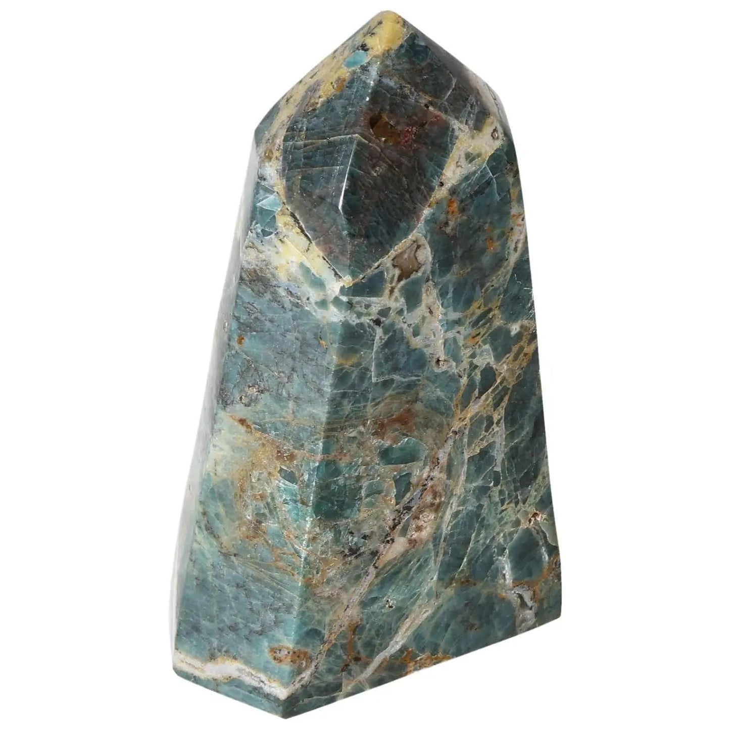 Luxurious Apatite Obelisk by Sylvia Crystals, handpicked with a striking blue hue for clarity and communication enhancement.