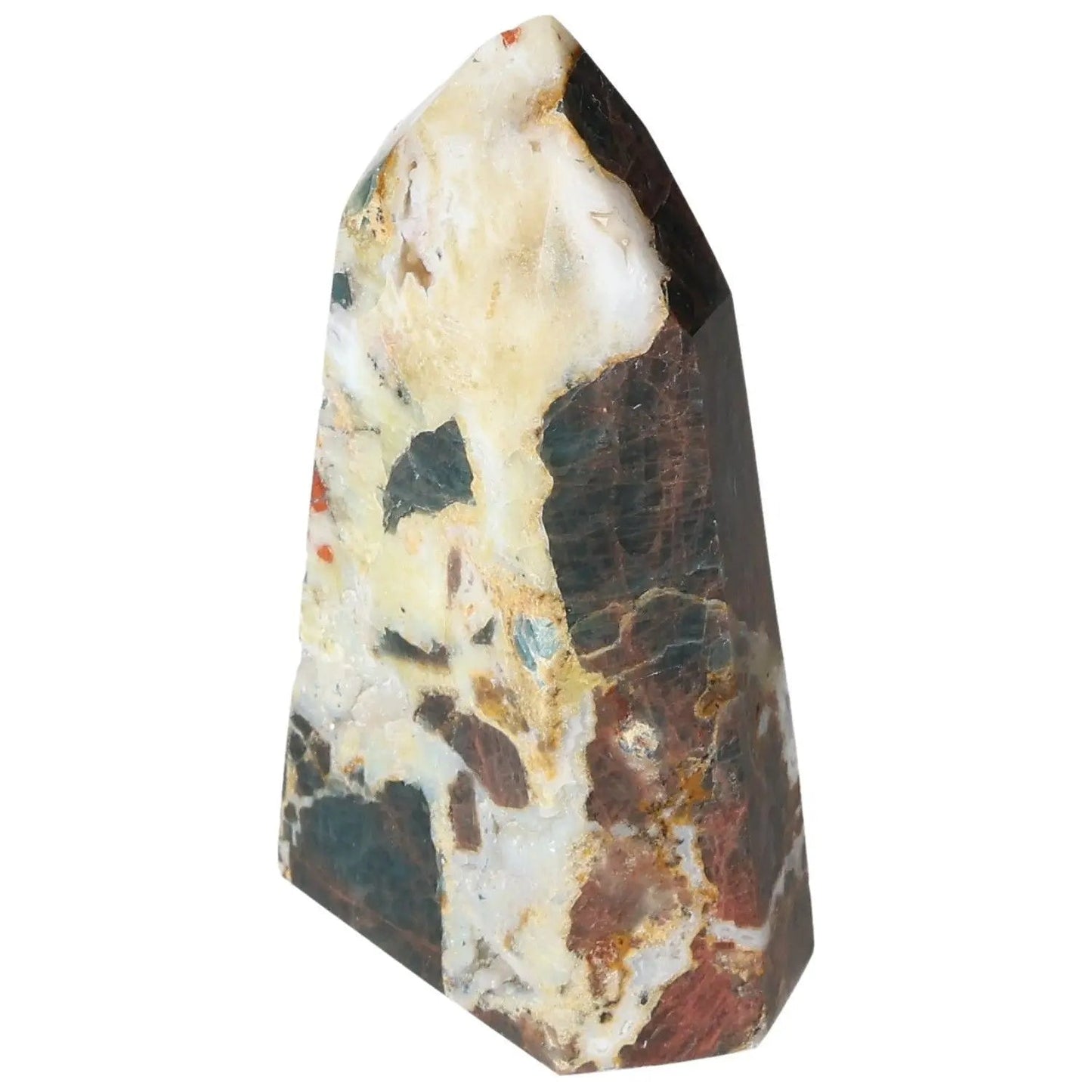 Colorful Apatite Obelisk from Sylvia Crystals, showcasing vibrant hues and transformative energy for clarity and personal growth.