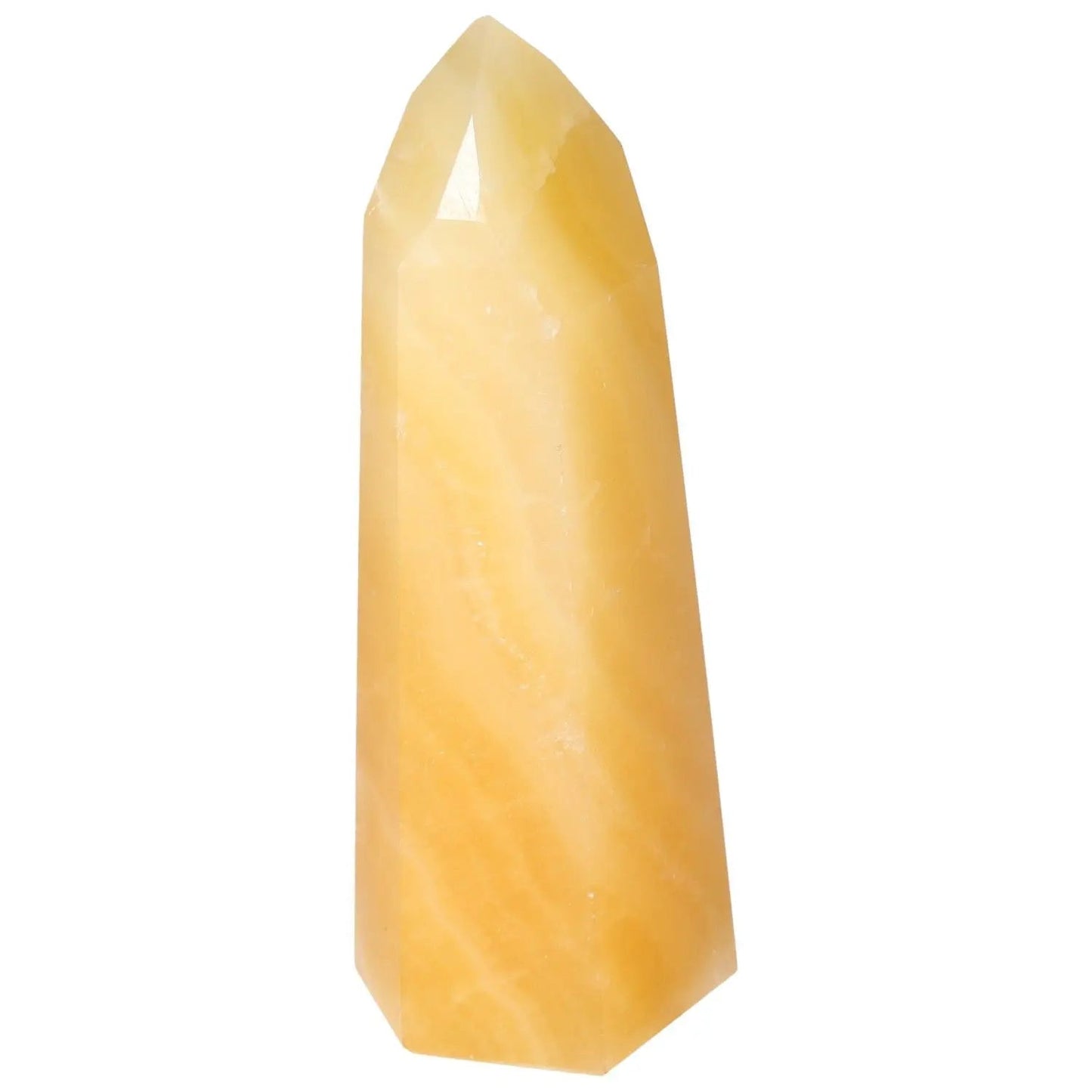 Mexican Calcite Obelisk from Sylvia Crystals, enhancing motivation and self-confidence with luxury and excellence.