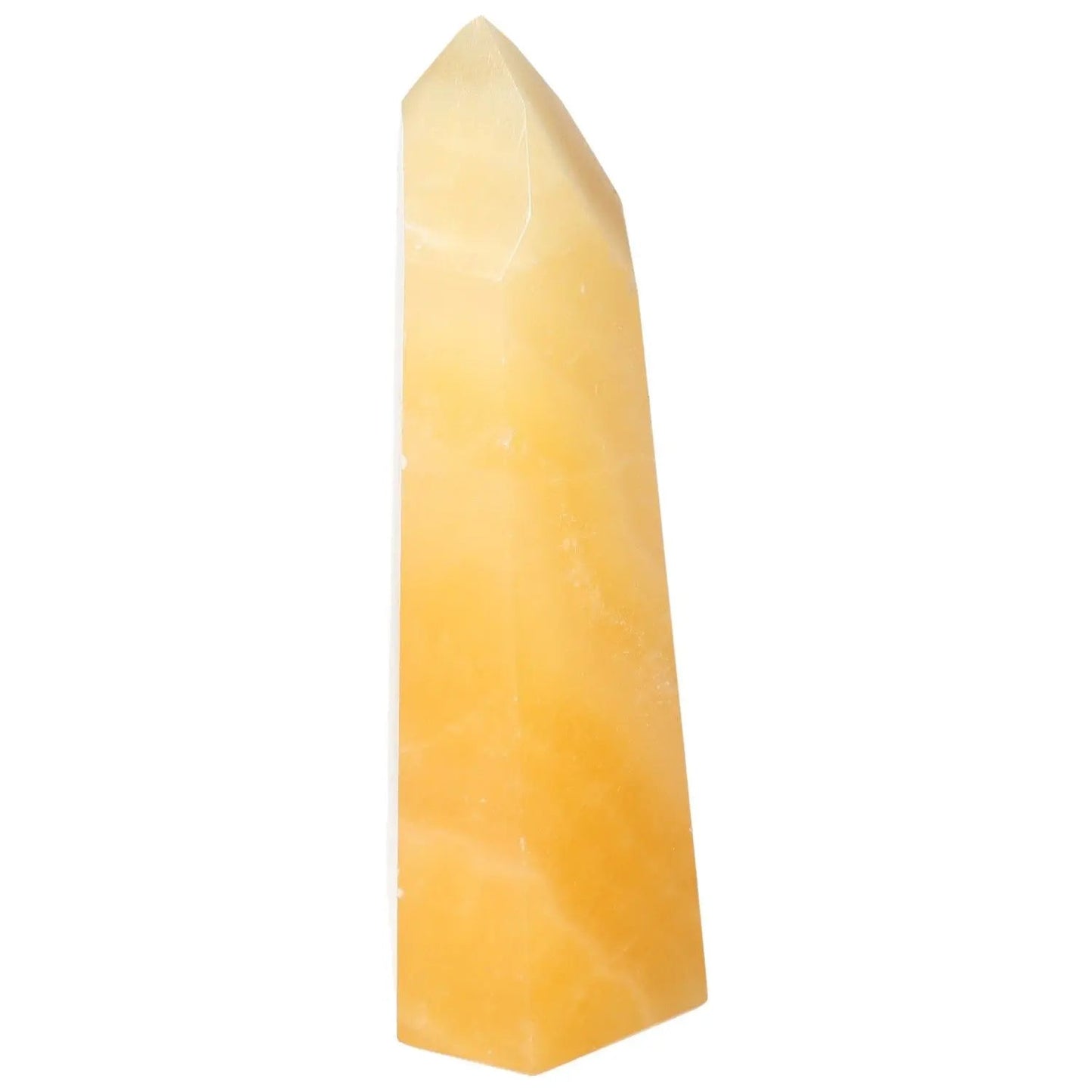 Mexican Calcite Obelisk stone for self-confidence and motivation, offered by Sylvia Crystals. Authentic quality, ideal for personal growth.