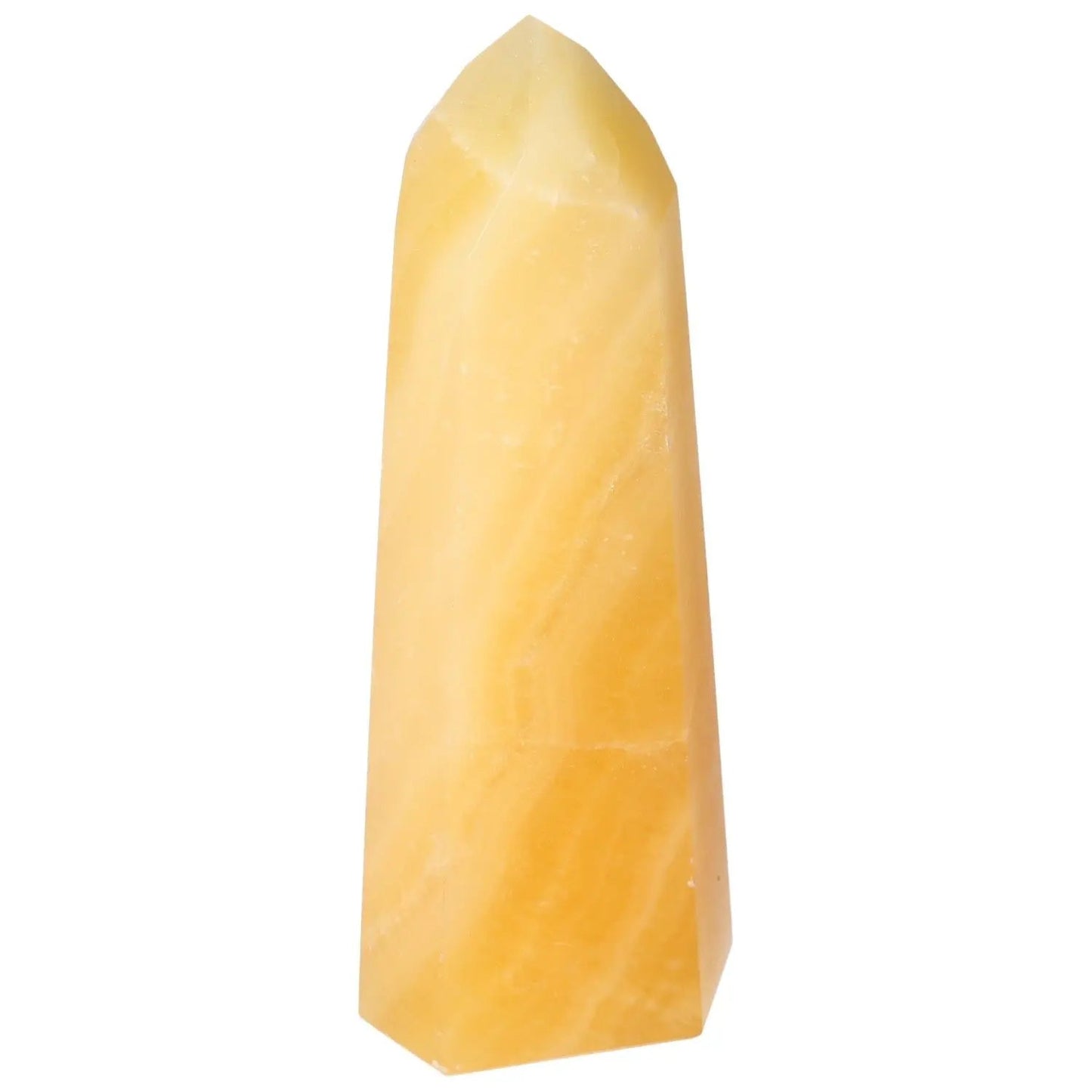 Luxury Mexican Calcite Obelisk for enhancing self-confidence and motivation, premium quality by Sylvia Crystals.