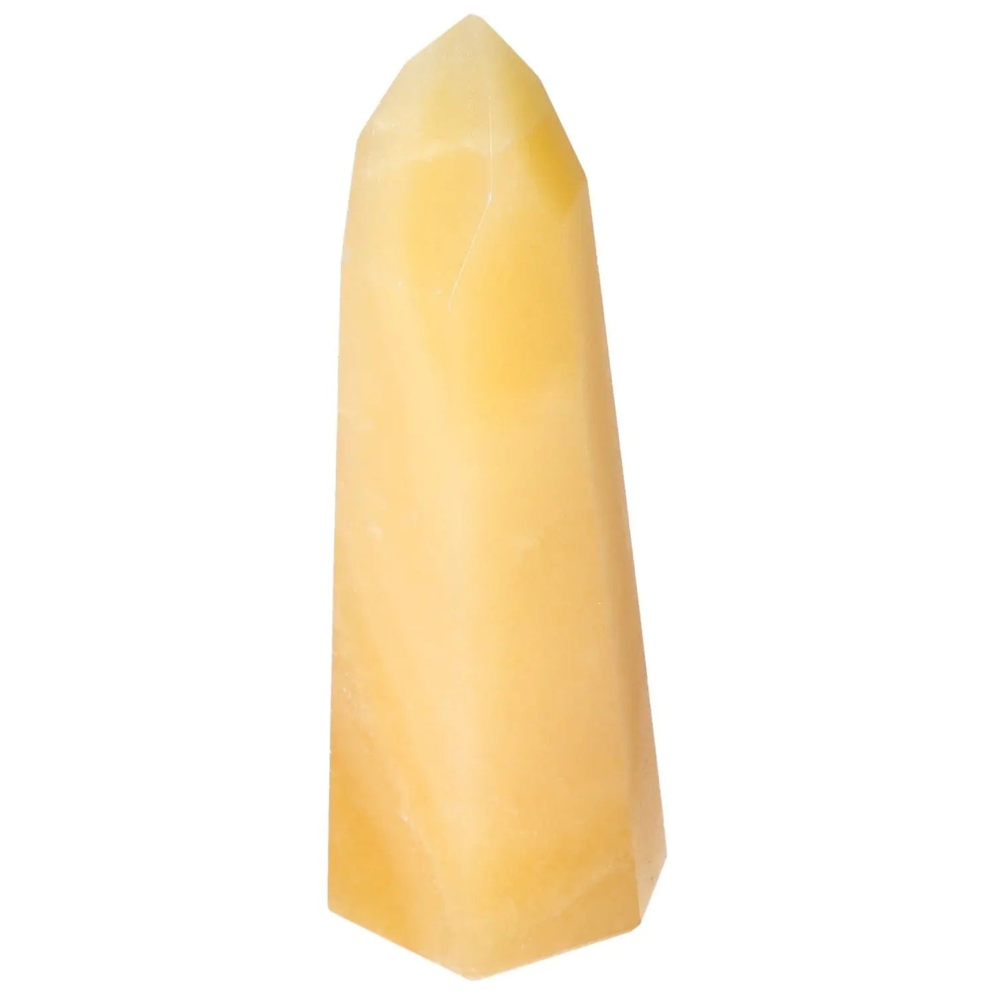 Mexican Calcite Obelisk, premium crystal for self-confidence and motivation, crafted by Sylvia Crystals for personal growth.