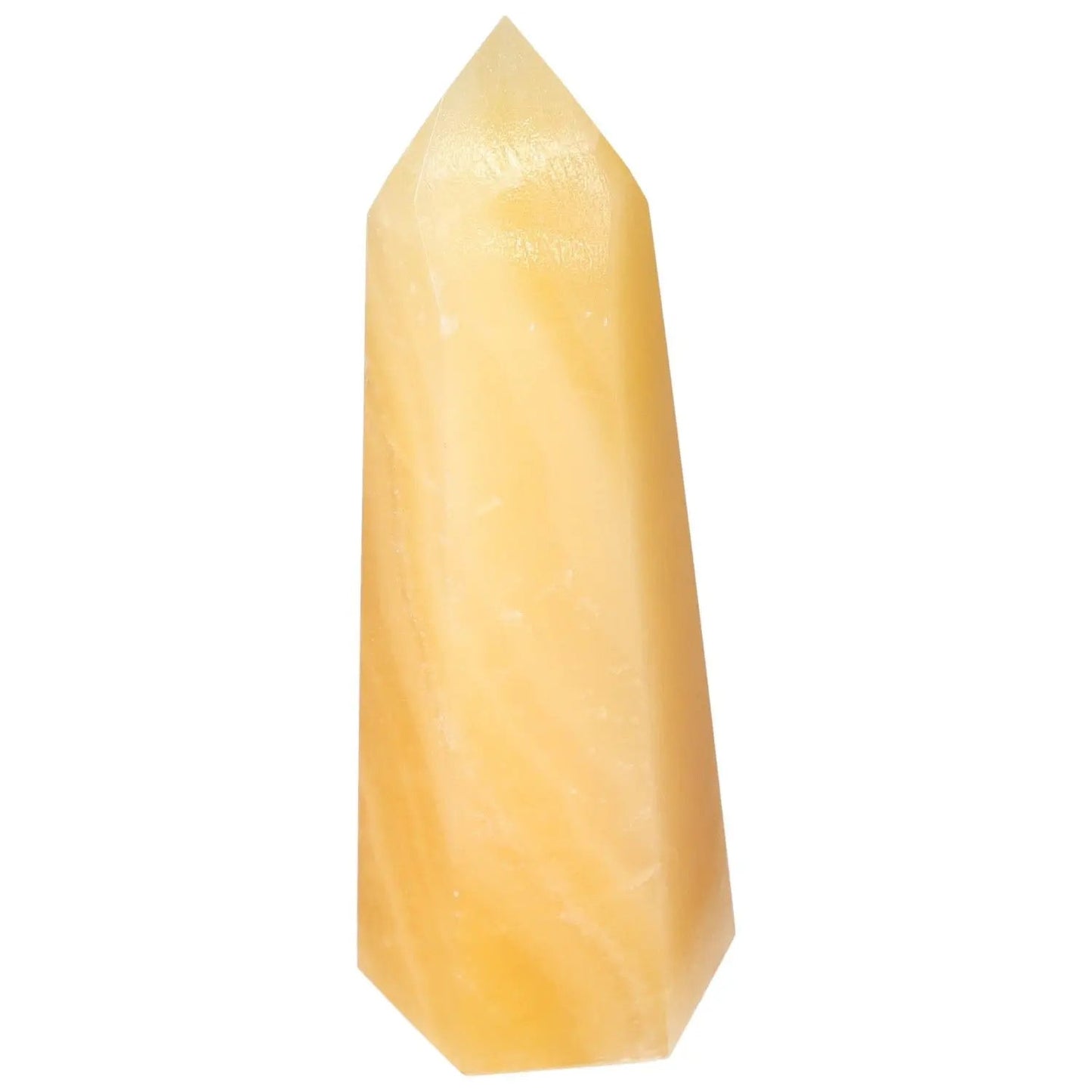 Mexican Calcite Obelisk crystal promotes self-confidence and motivation, premium quality from Sylvia Crystals.