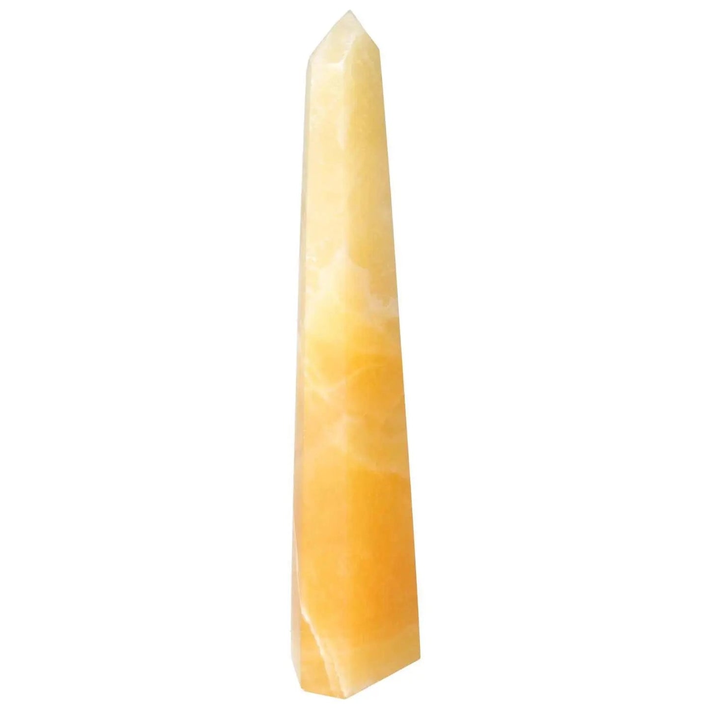 Mexican Calcite Obelisk from Sylvia Crystals, luxury self-growth stone in vibrant orange shades, ideal for boosting confidence and success.