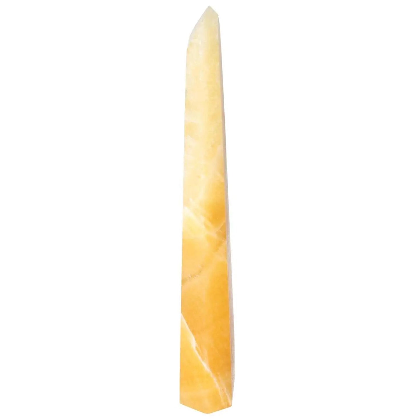 Elegant Mexican Calcite Obelisk from Sylvia Crystals, known for boosting self-confidence and supporting personal growth and success.