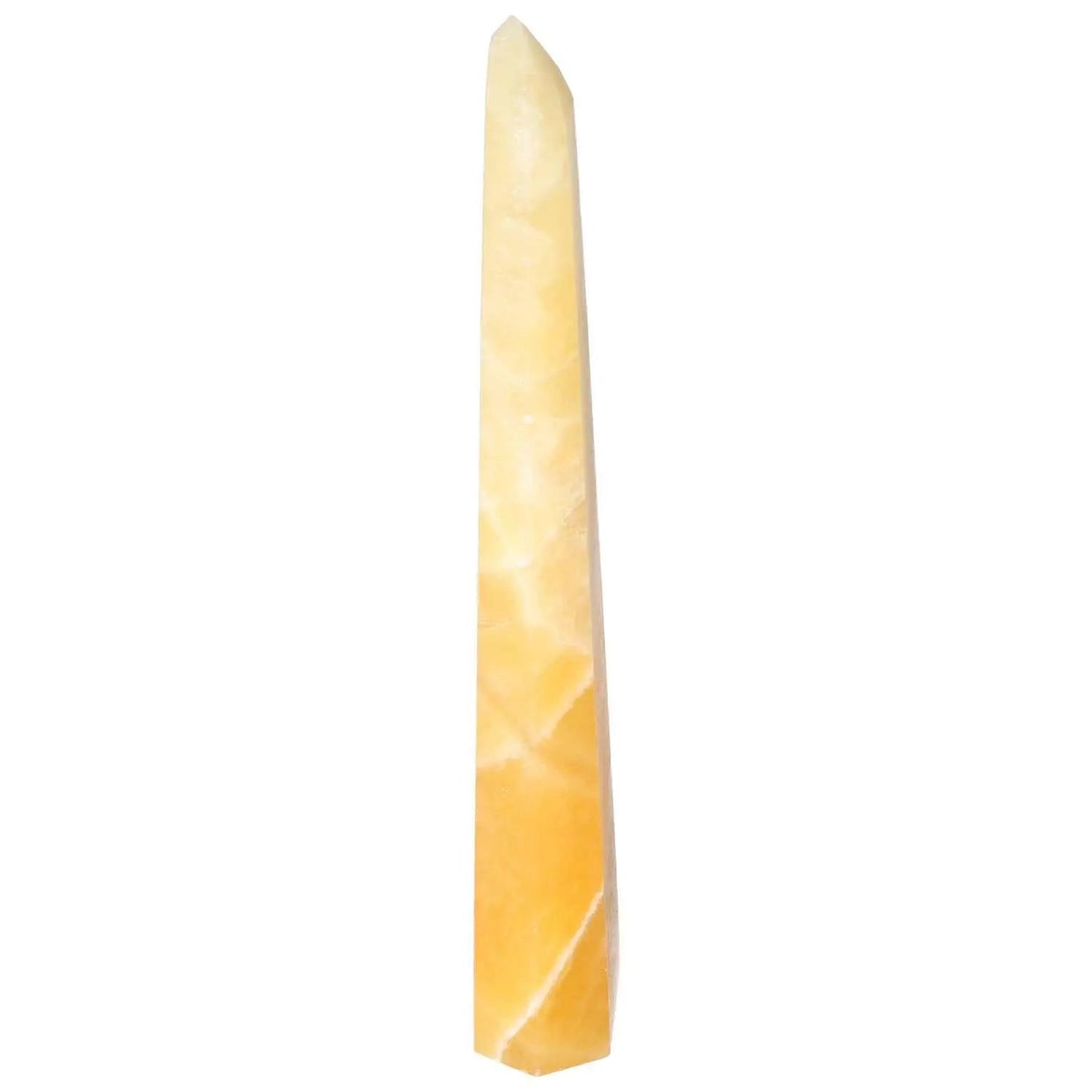 Mexican Calcite Obelisk from Sylvia Crystals, epitomizing luxury and boosting self-confidence for personal growth and success.
