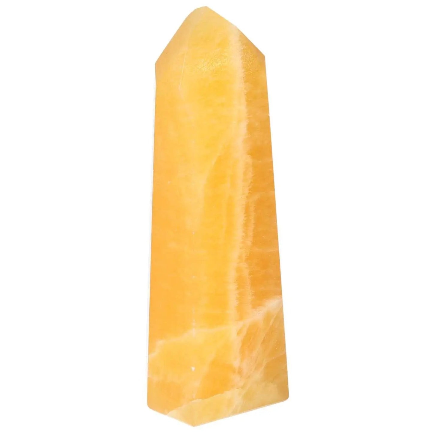 Premium Mexican Calcite Obelisk from Sylvia Crystals, enhances confidence and motivation with uplifting energies. Handpicked for quality.