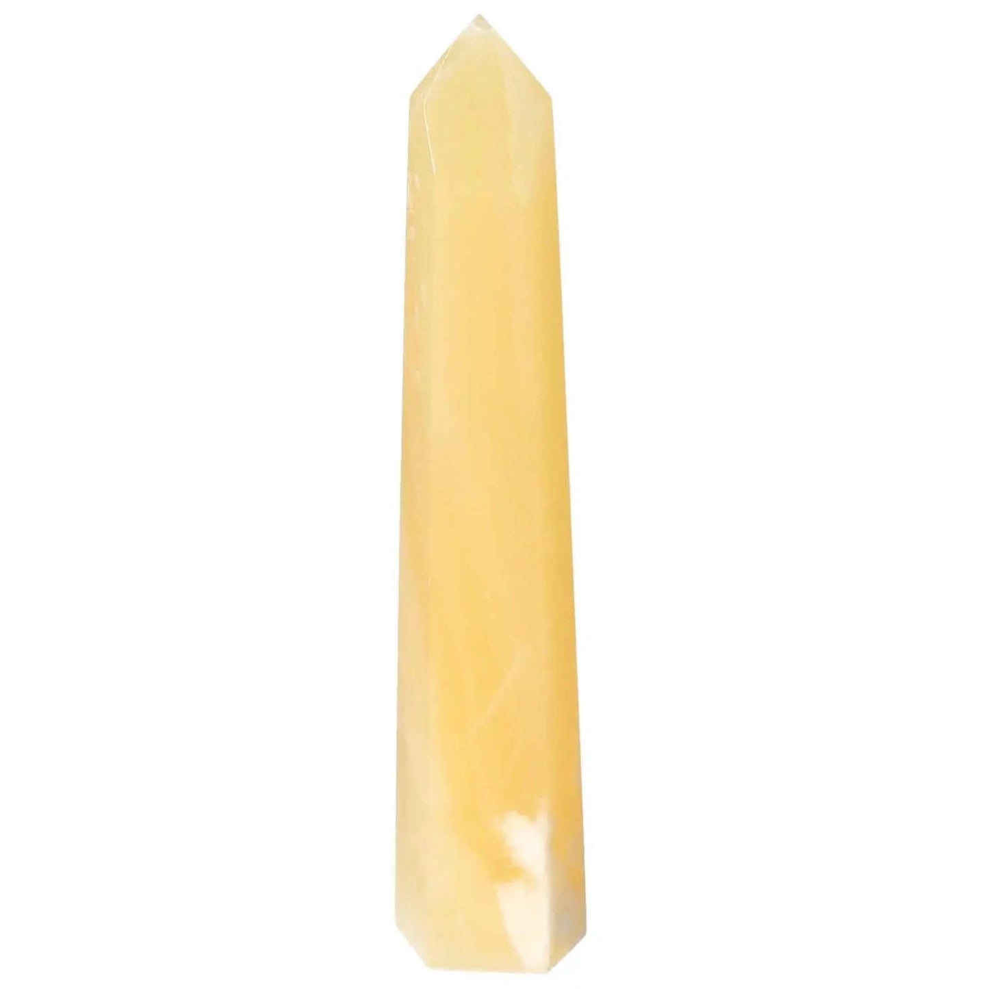 Mexican Calcite Obelisk from Sylvia Crystals, a decorative piece enhancing self-confidence and motivation.