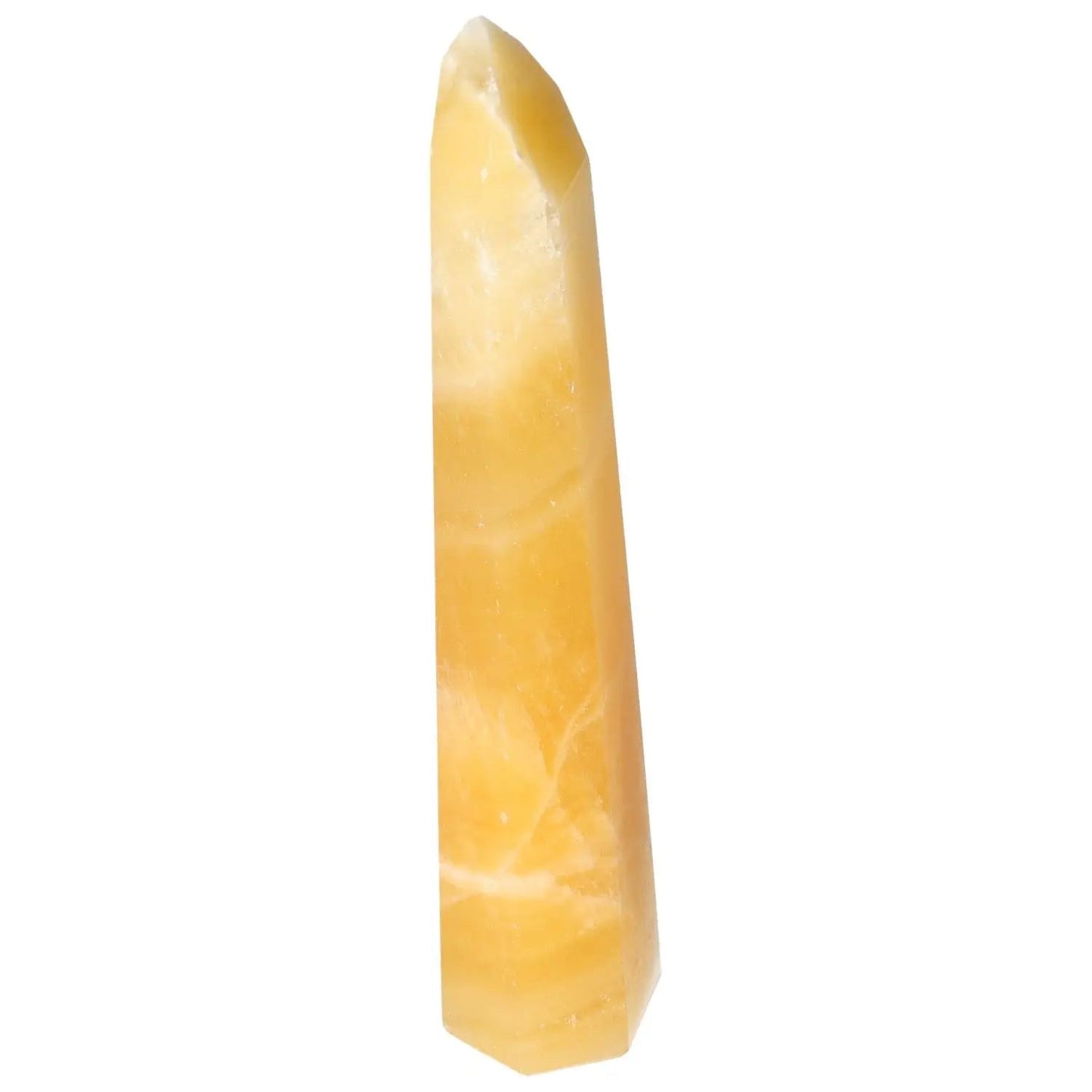 Mexican Calcite Obelisk from Sylvia Crystals, symbolizing motivation and positive energy in premium quality.