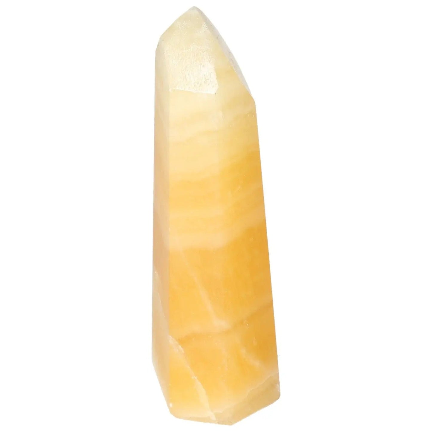 Luxurious Mexican Calcite Obelisk from Sylvia Crystals, promoting positive energy, self-confidence, and personal growth.