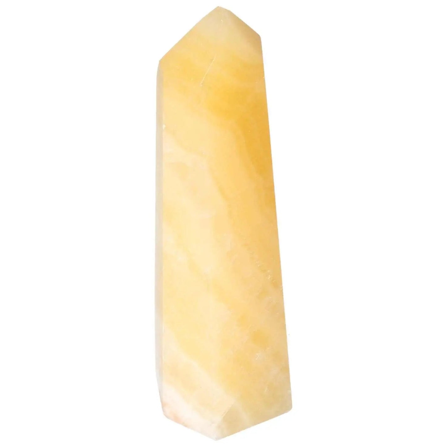 Elegant Mexican Calcite Obelisk by Sylvia Crystals, known for boosting self-confidence and motivation.
