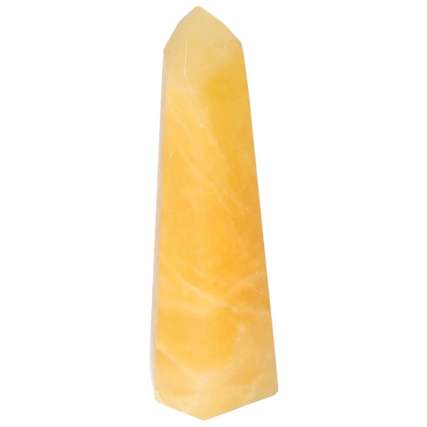 Mexican Calcite Obelisk with rich yellow hues, ideal for motivation and spiritual growth from Sylvia Crystals.