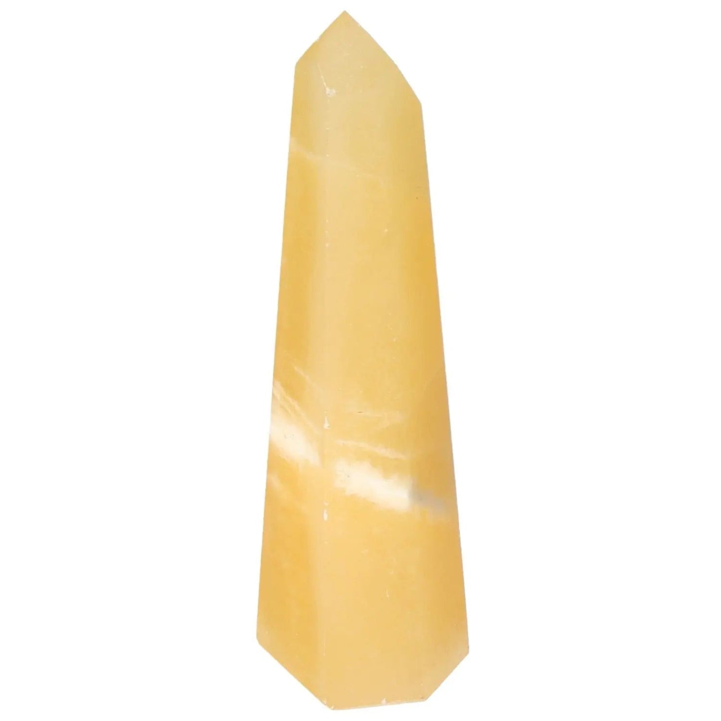 Elegant Mexican Calcite Obelisk from Sylvia Crystals, showcasing a luxurious and transformative natural mineral design.