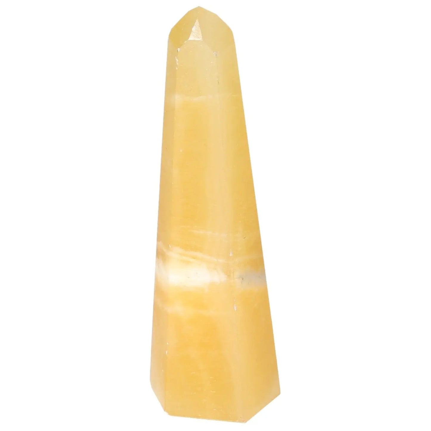 Mexican Calcite Obelisk from Sylvia Crystals, premium handpicked stone for luxury and conscious living, enhances any space.