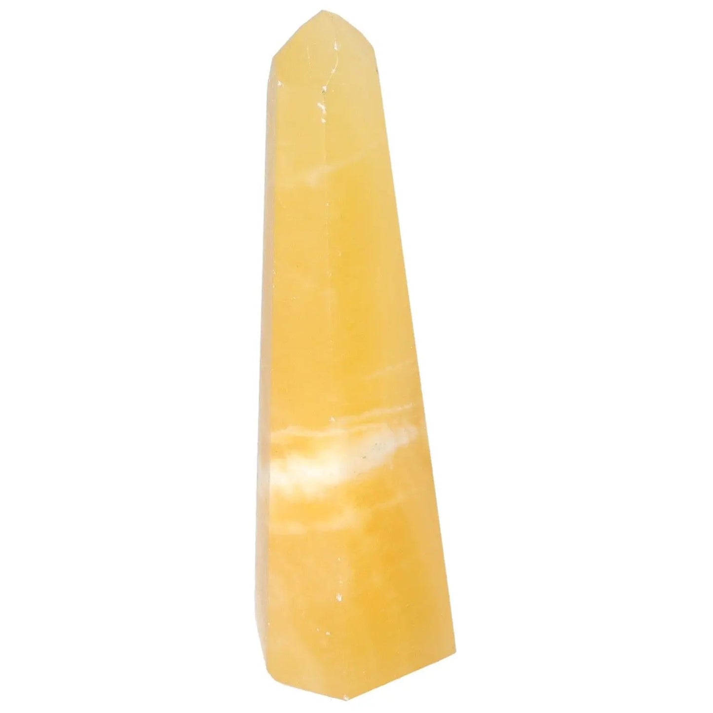 Yellow Mexican Calcite Obelisk from Sylvia Crystals, premium quality, enhancing space aesthetics and luxury living.