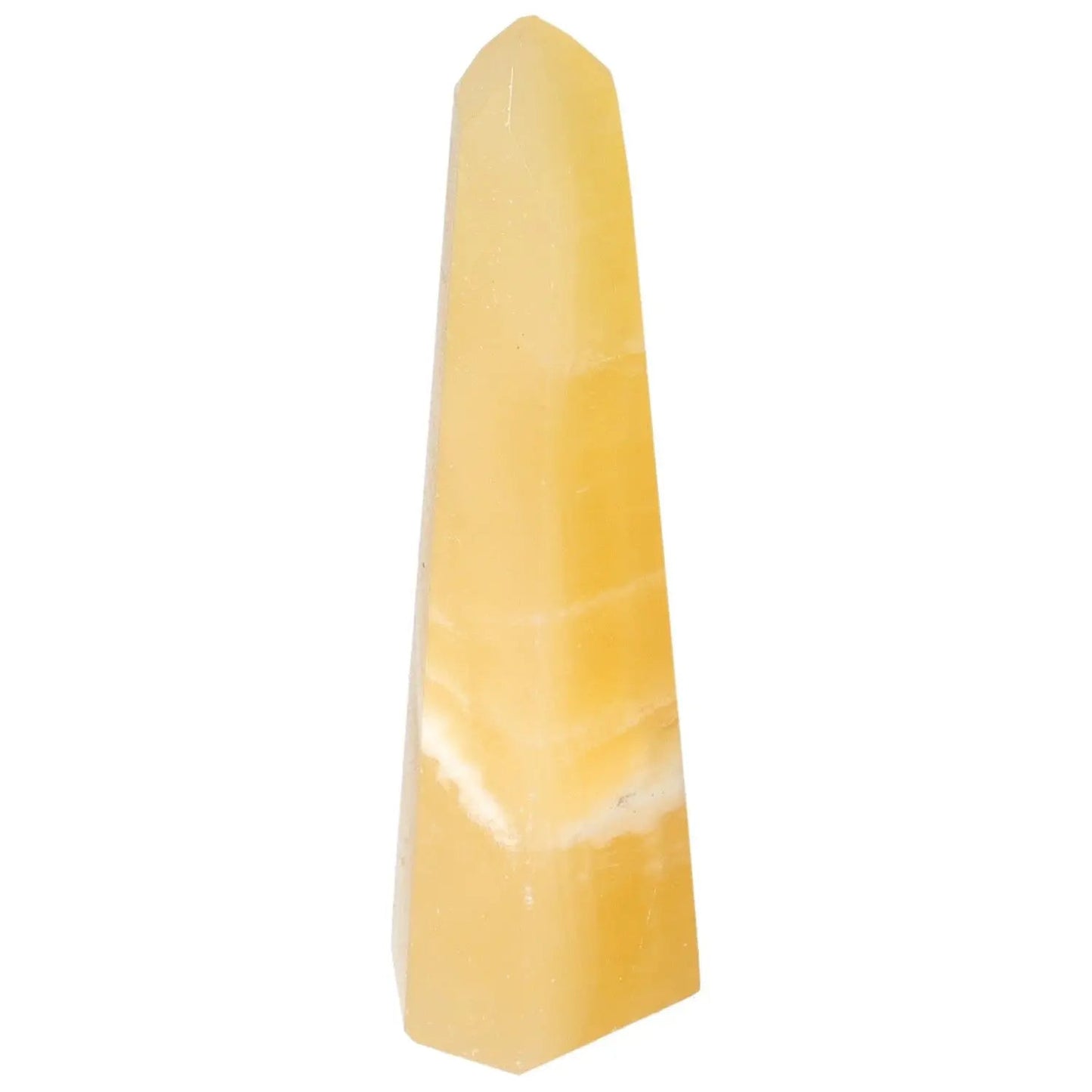 Luxurious Mexican Calcite Obelisk by Sylvia Crystals, enhancing aesthetic and conscious living spaces with premium quality.